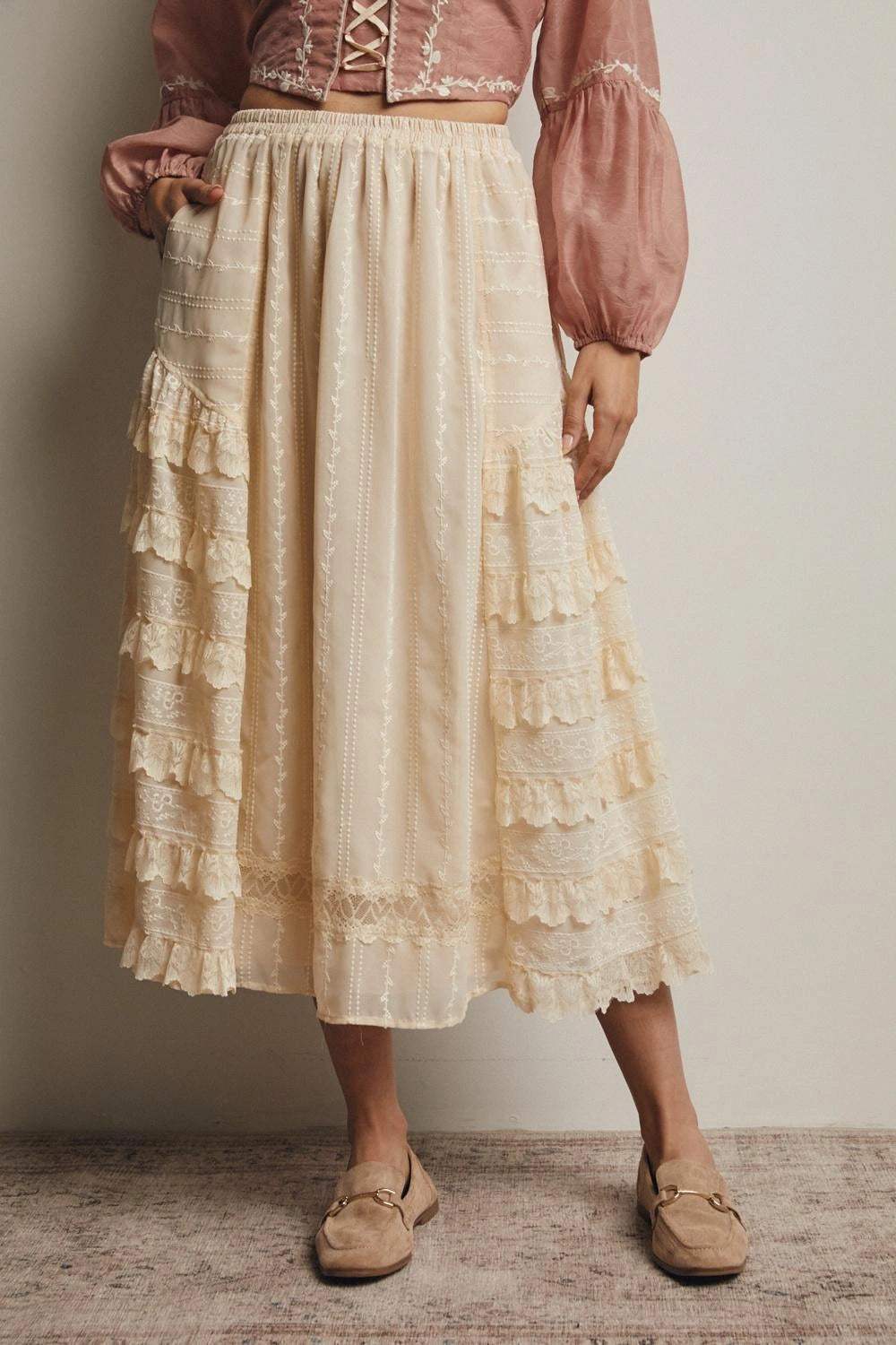 Flutter & Flow Embroidered Tiered Maxi Skirt