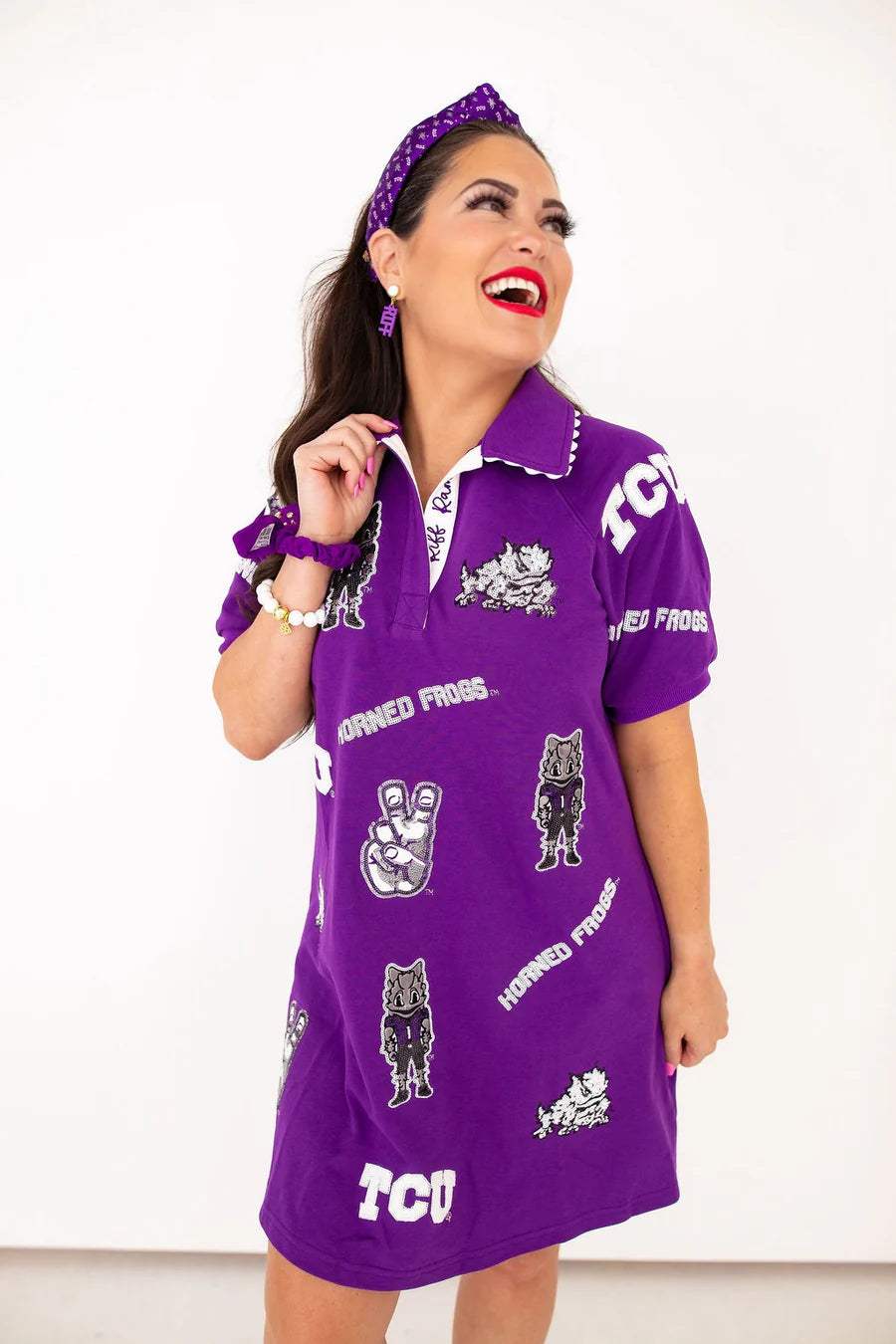 purple tcu dress Girls Youth Vive La Fete Purple TCU Horned Frogs Striped Tank Top Dress Size: Extra Small