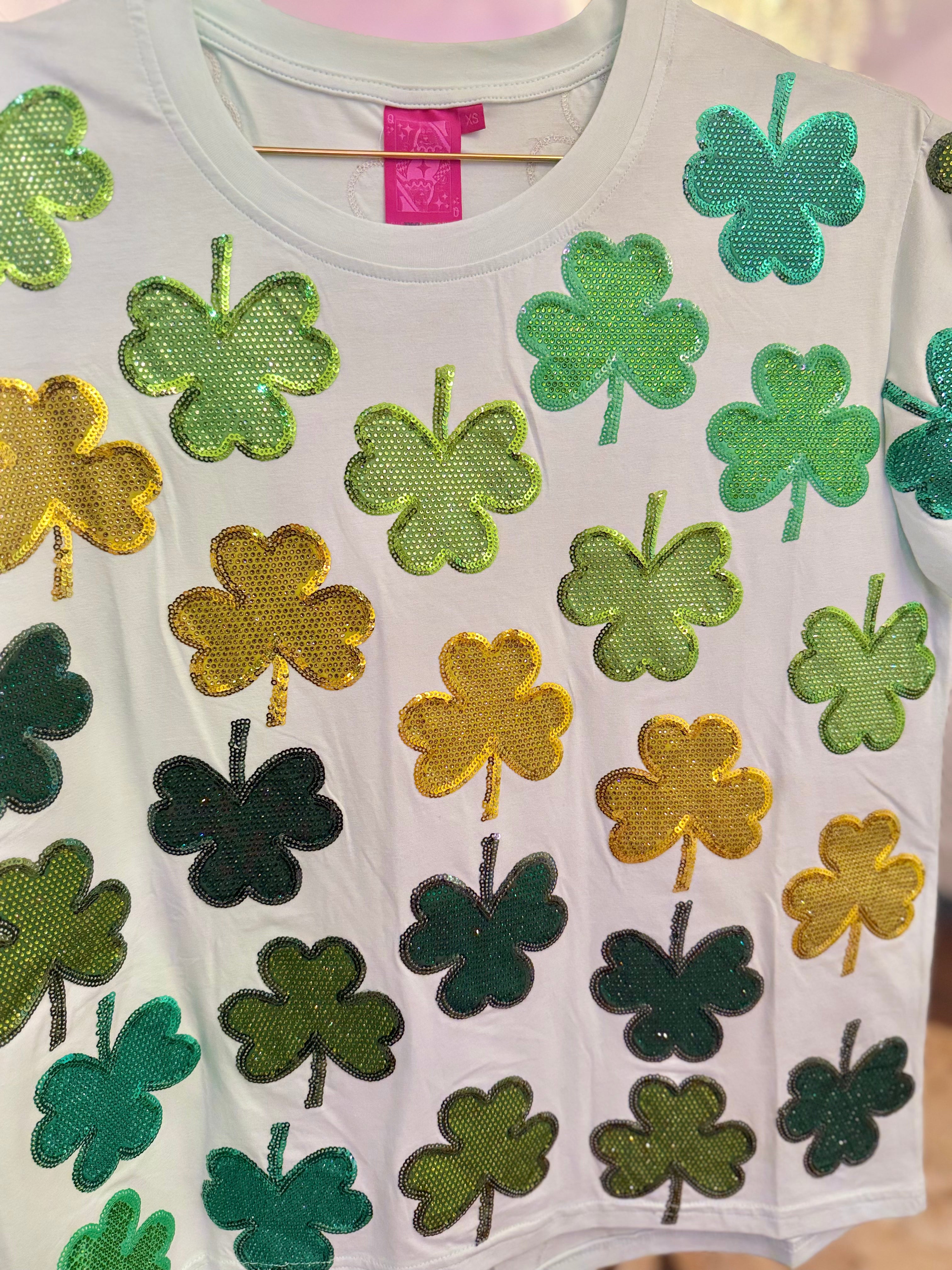 Light Green Rhinestone Shamrock Tee | Queen of Sparkles