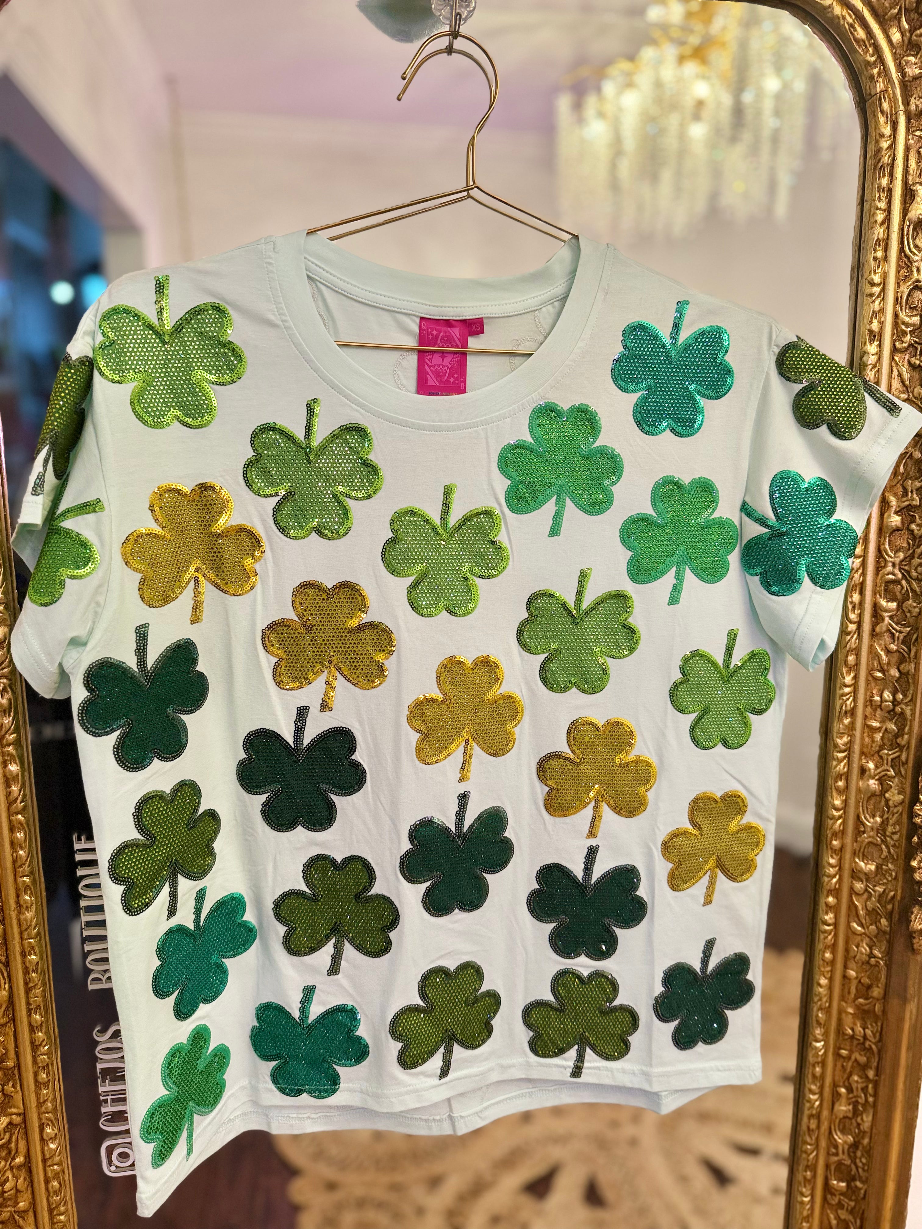 Light Green Rhinestone Shamrock Tee | Queen of Sparkles