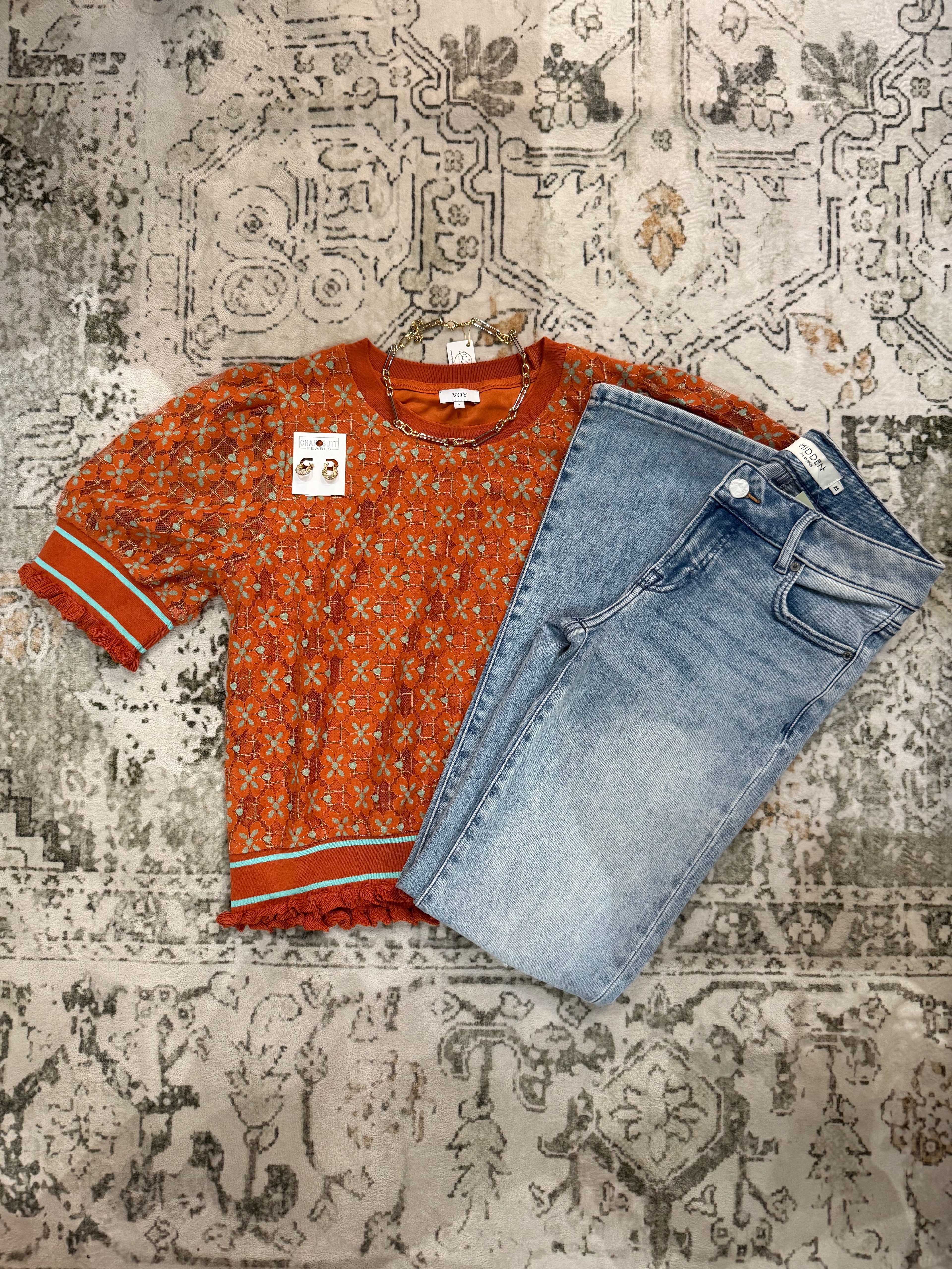 Rustic Lace Detailed Rib Top