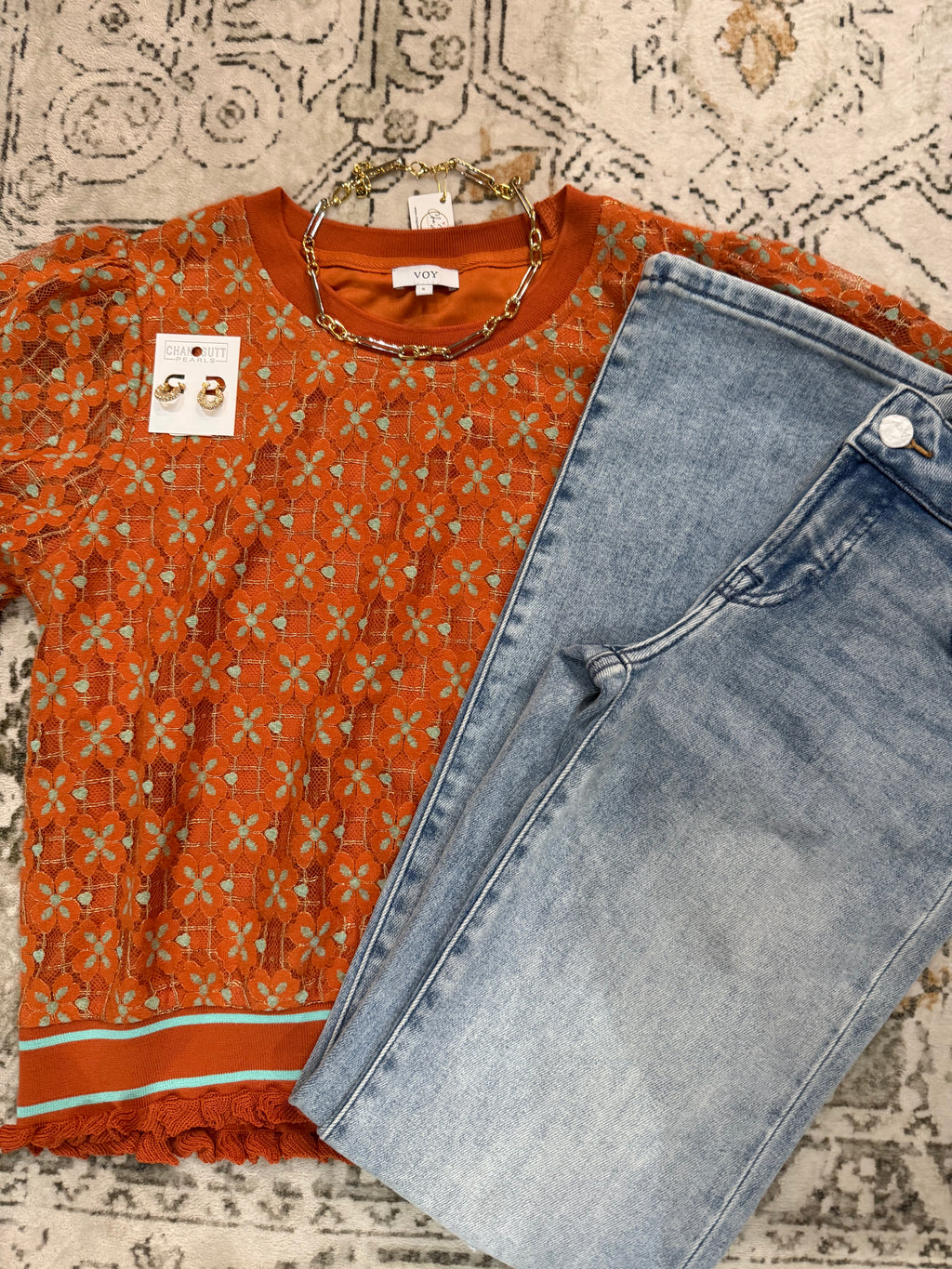 Rustic Lace Detailed Rib Top