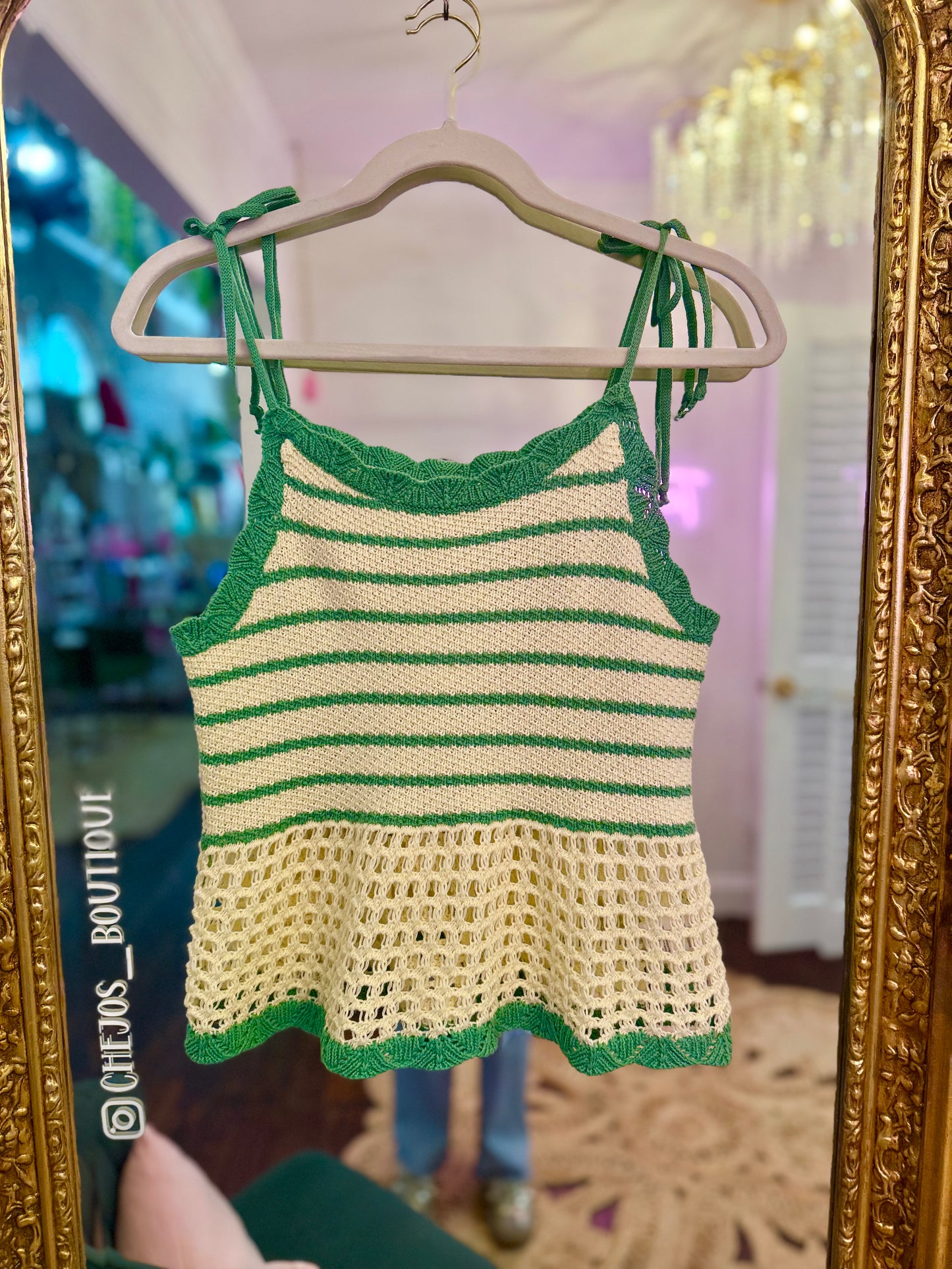 Coastal Cool Striped Crochet Knit Tank
