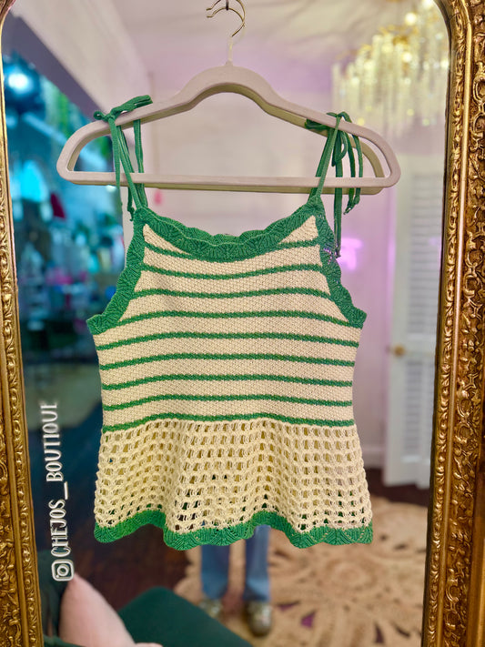 Coastal Cool Striped Crochet Knit Tank