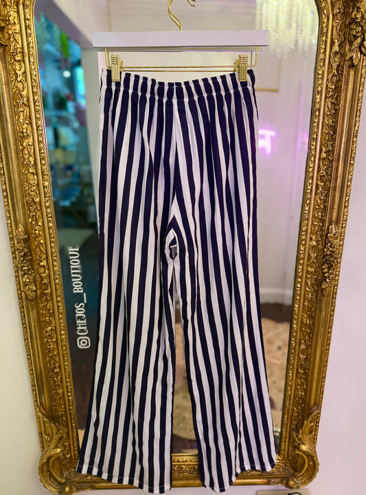 Stripe & Smocked High-Rise Trouser Pants
