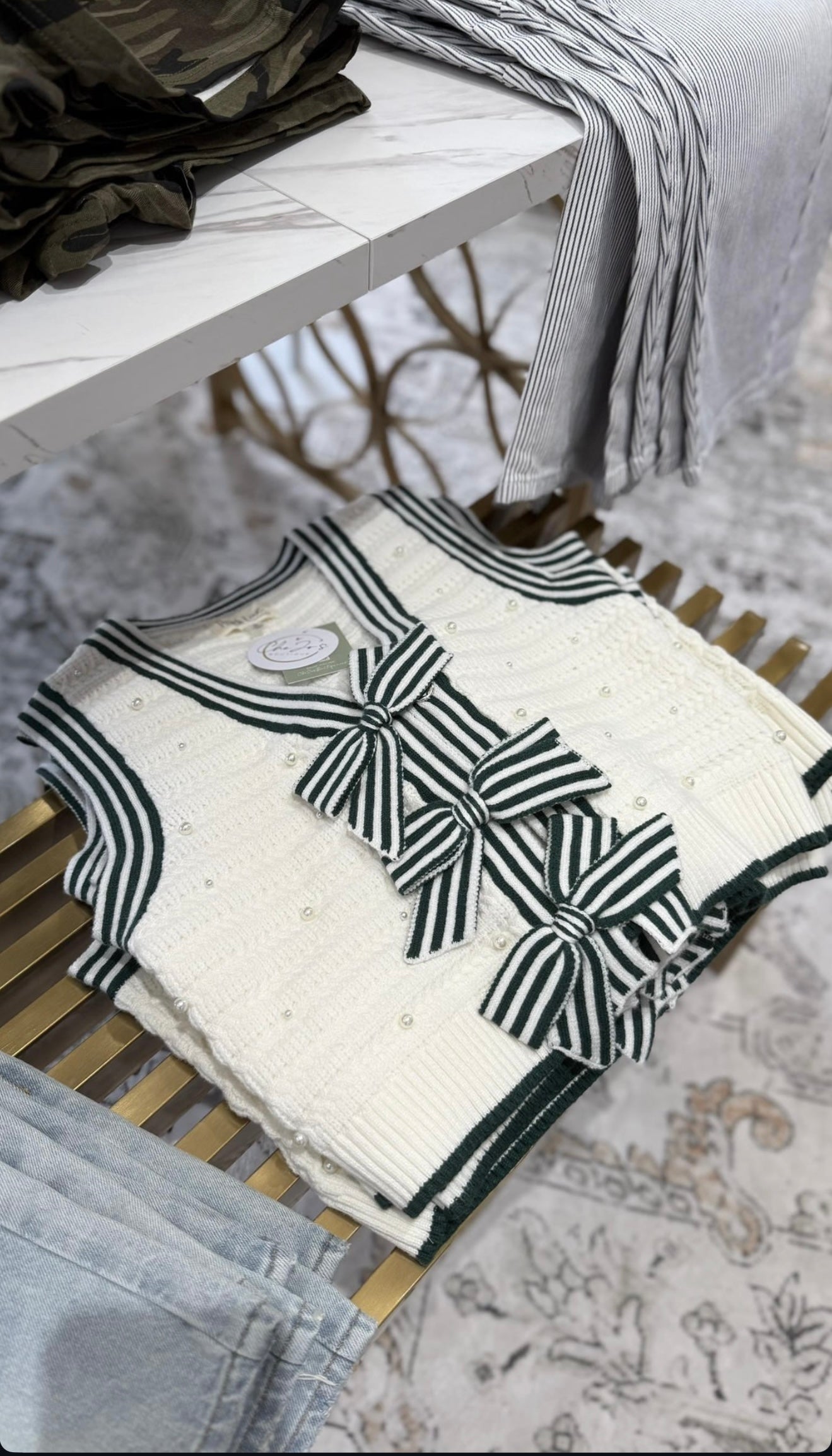 Pearls & Bow Cropped Knit Vest