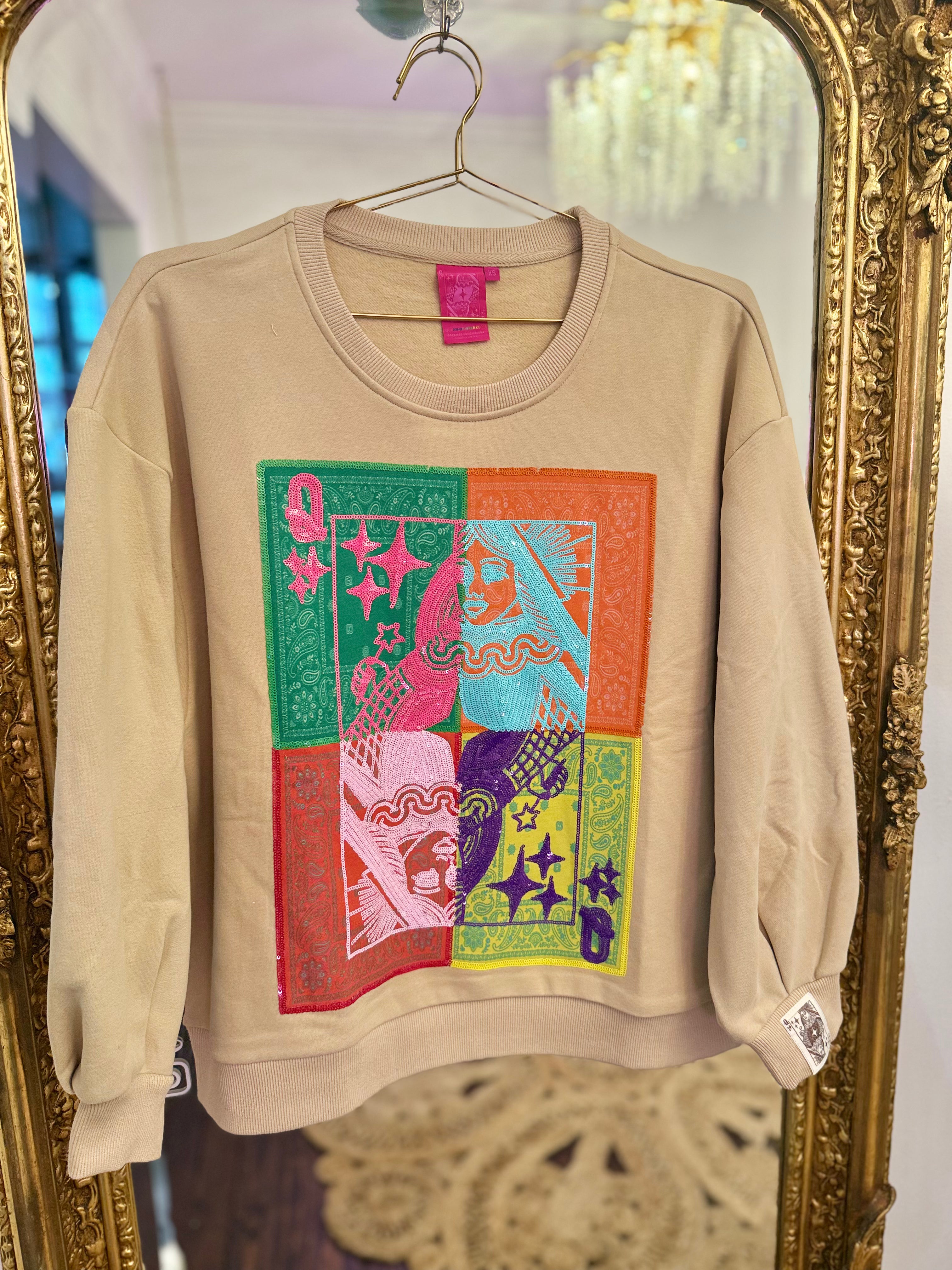 Beige Colorblock Bandana QOS Card Logo | Queen of Sparkles