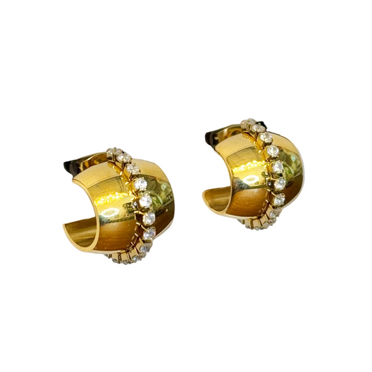 Gold CZ Dome Hoop Earrings | Water Resistant