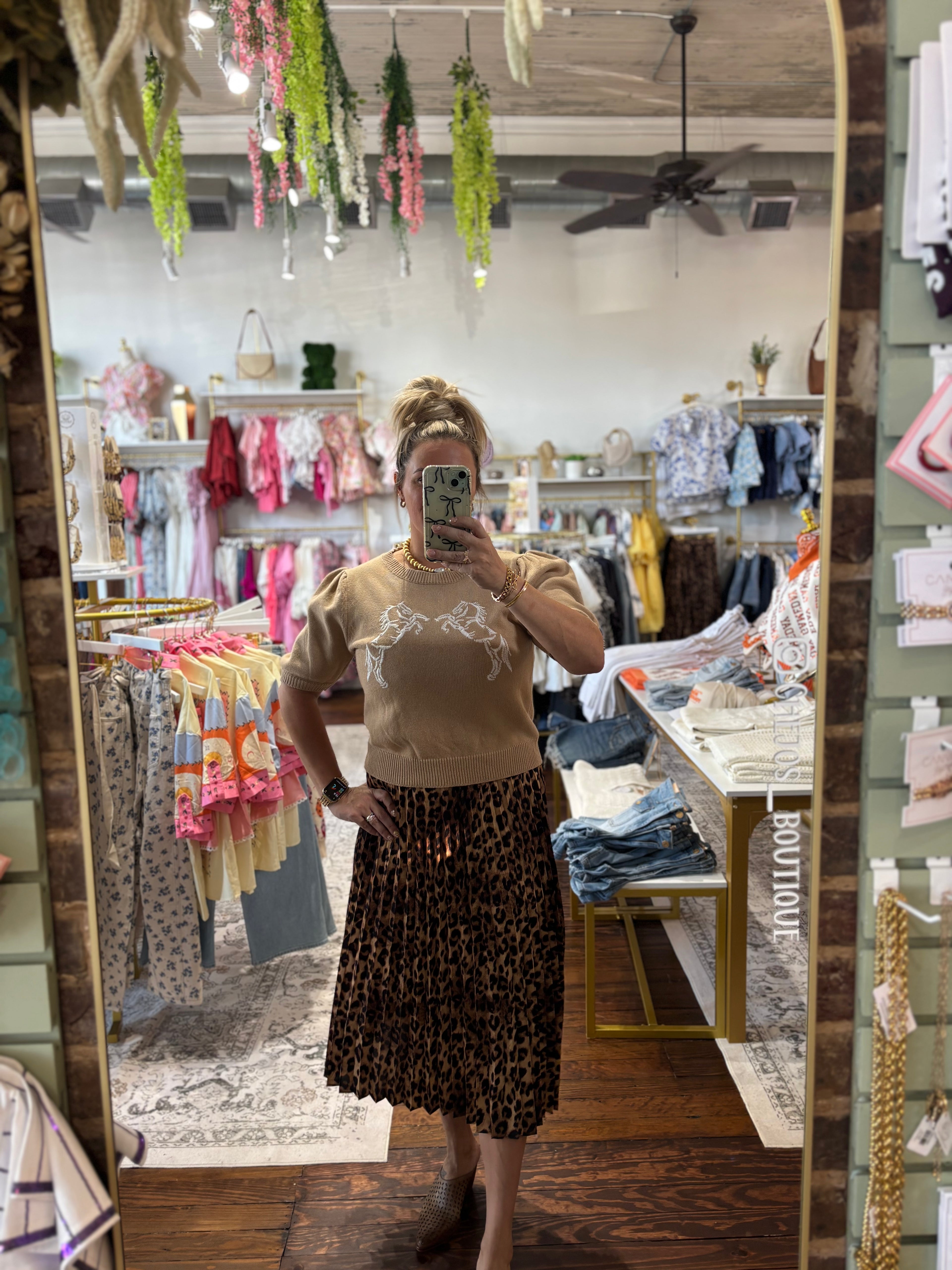 Leopard Pleated Midi Skirt