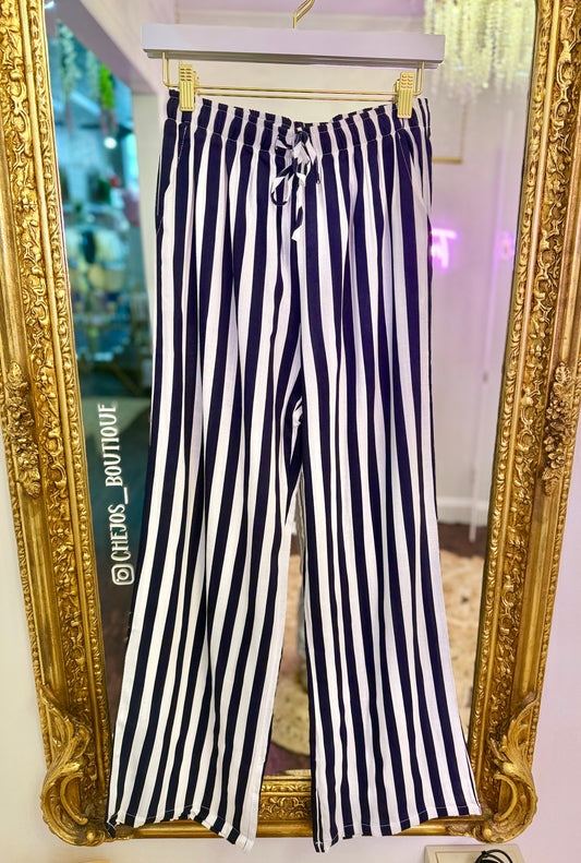 Stripe & Smocked High-Rise Trouser Pants