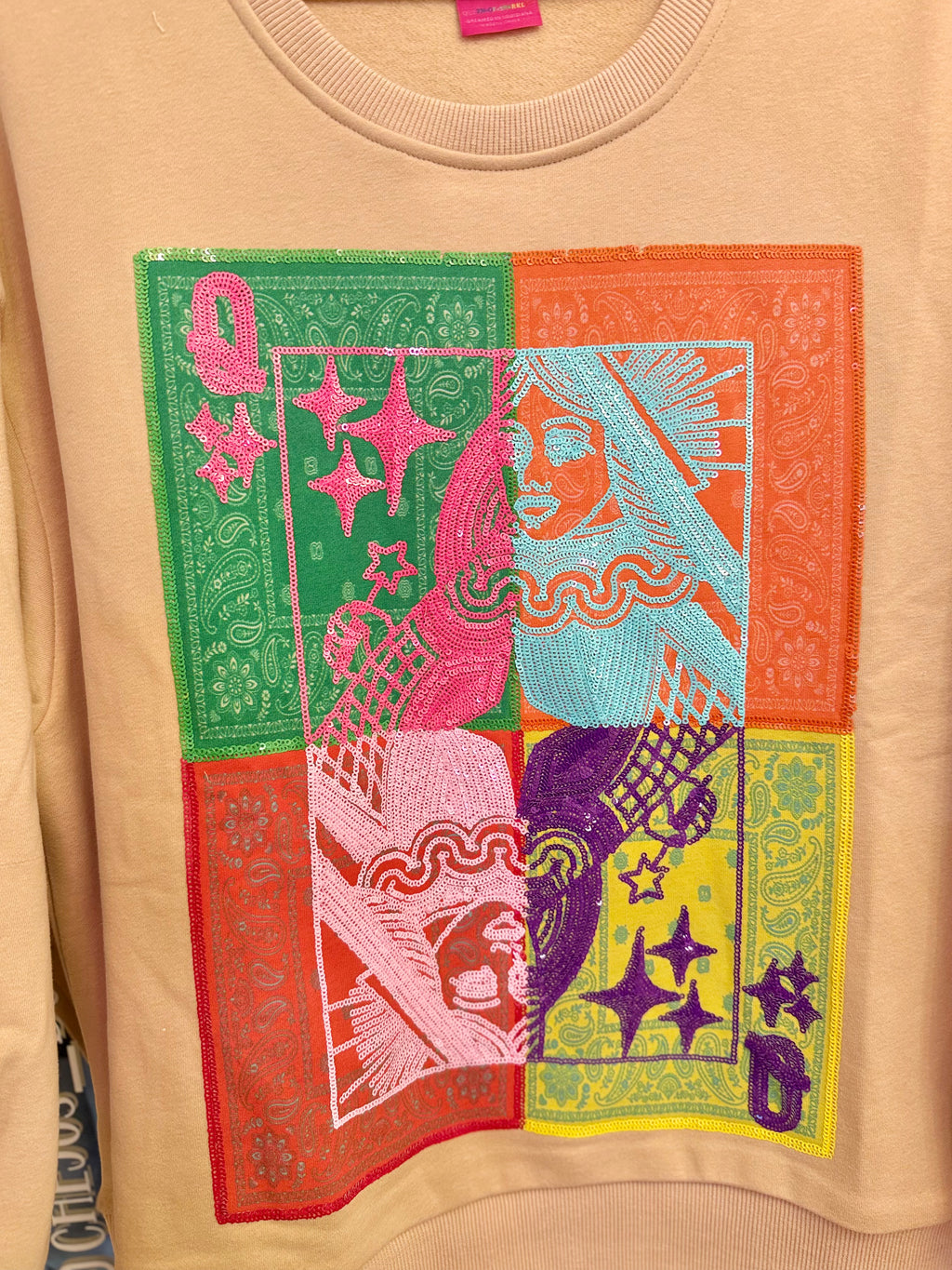 Beige Colorblock Bandana QOS Card Logo | Queen of Sparkles