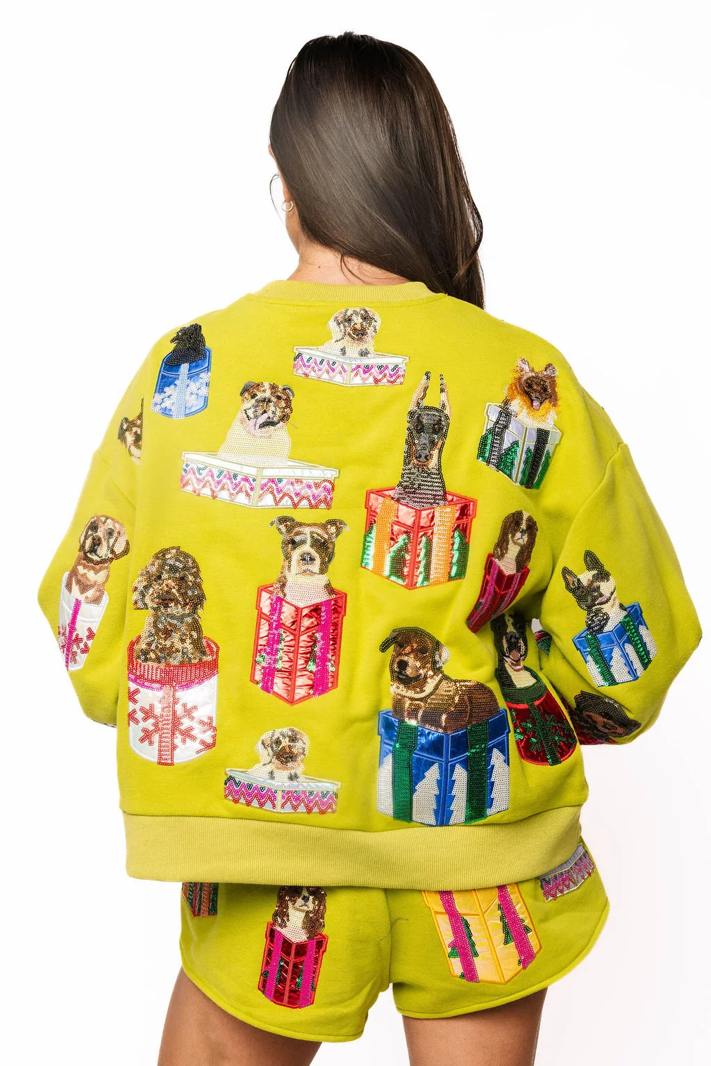 Green Dogs in Present Boxes Sweatshirt  | Queen of Sparkles
