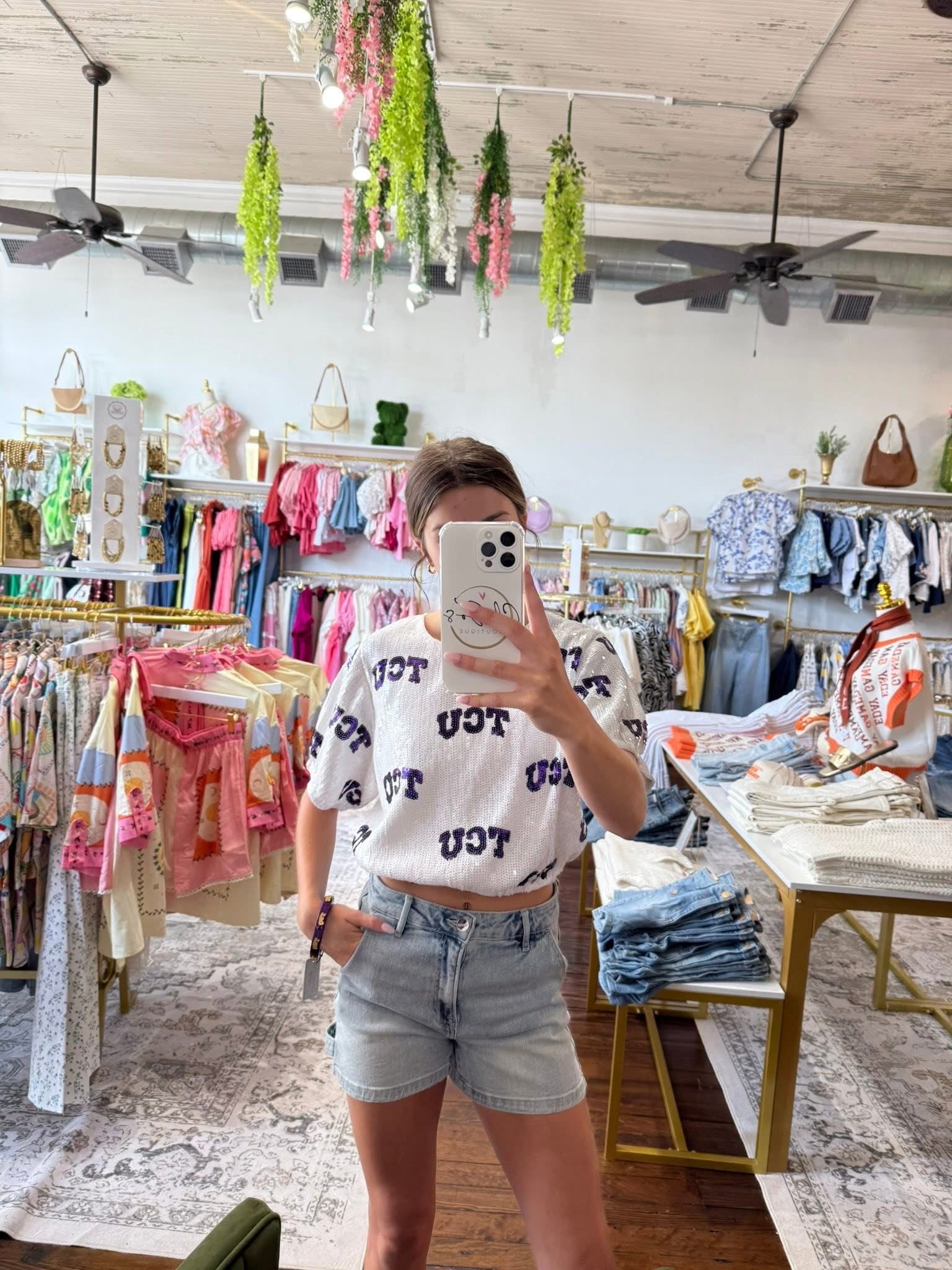 College Logo Sequin Crop Top