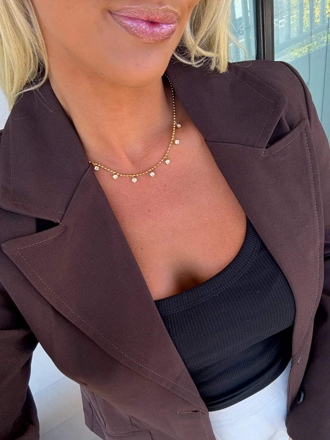 Bree Dainty Rhinestone Necklace | Water Resistant - Chansutt Pearls
