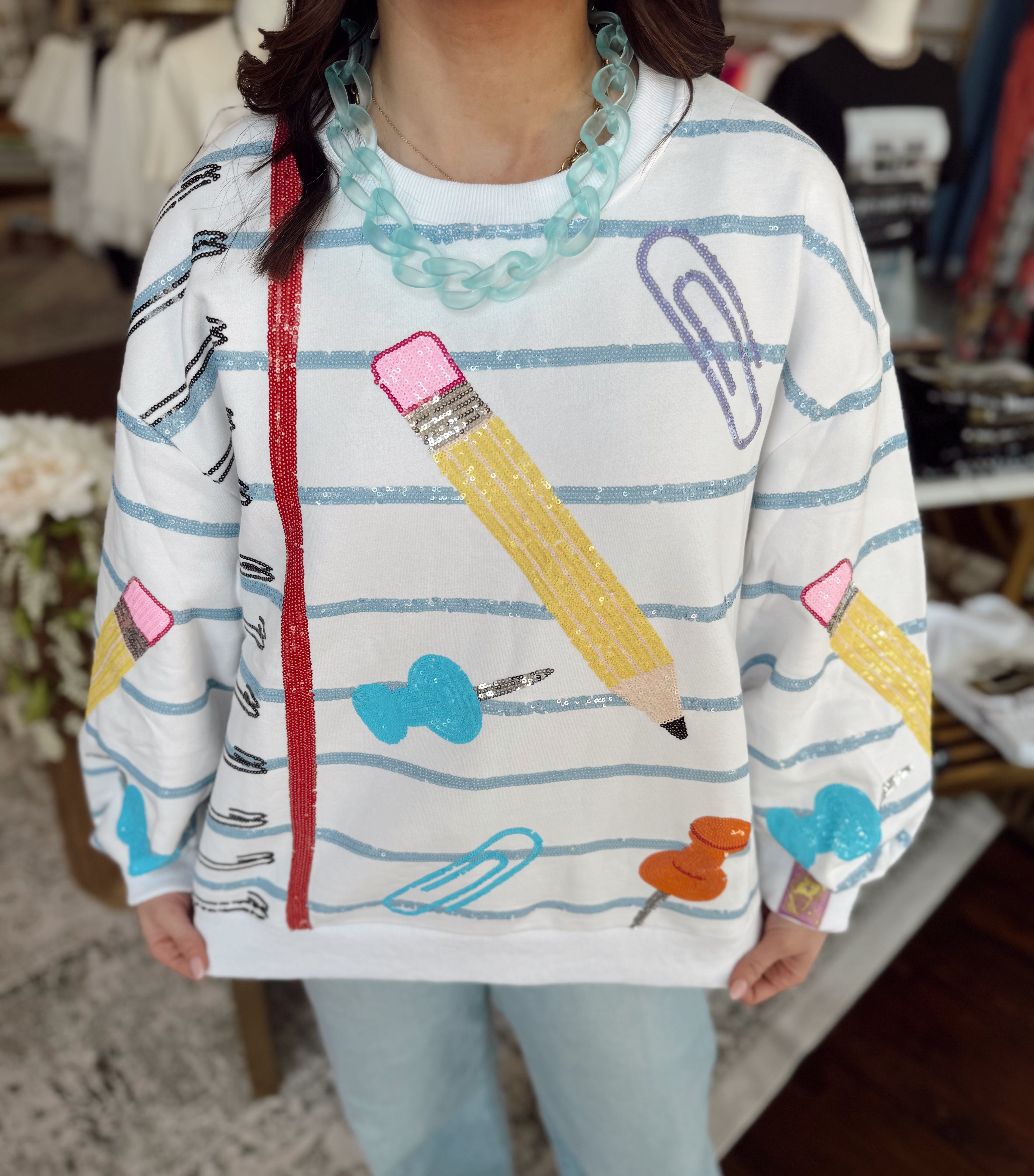 White Notebook Paper & School Supplies Sweatshirt