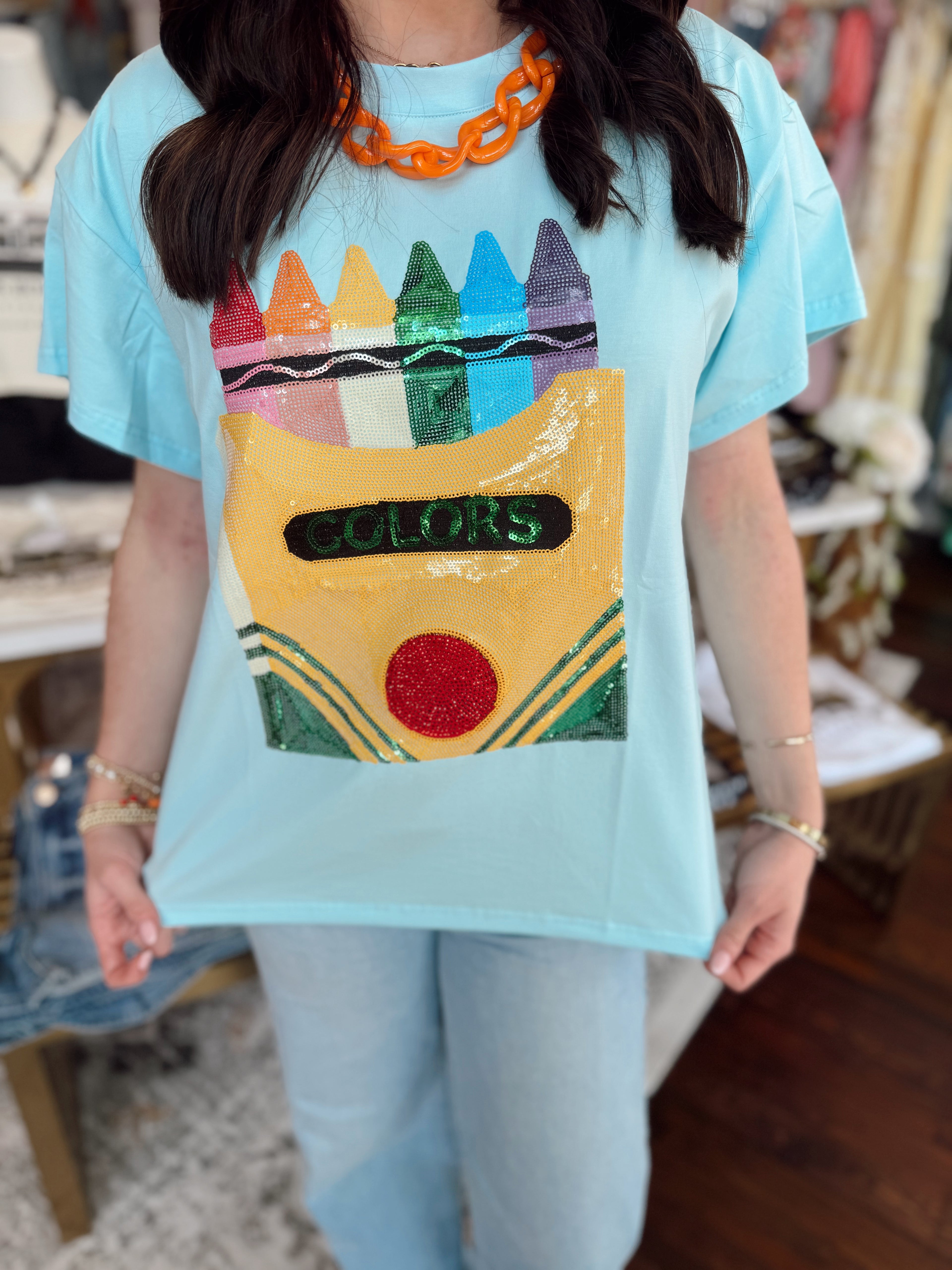Light Blue Crayon Tee | Queen of Sparkles