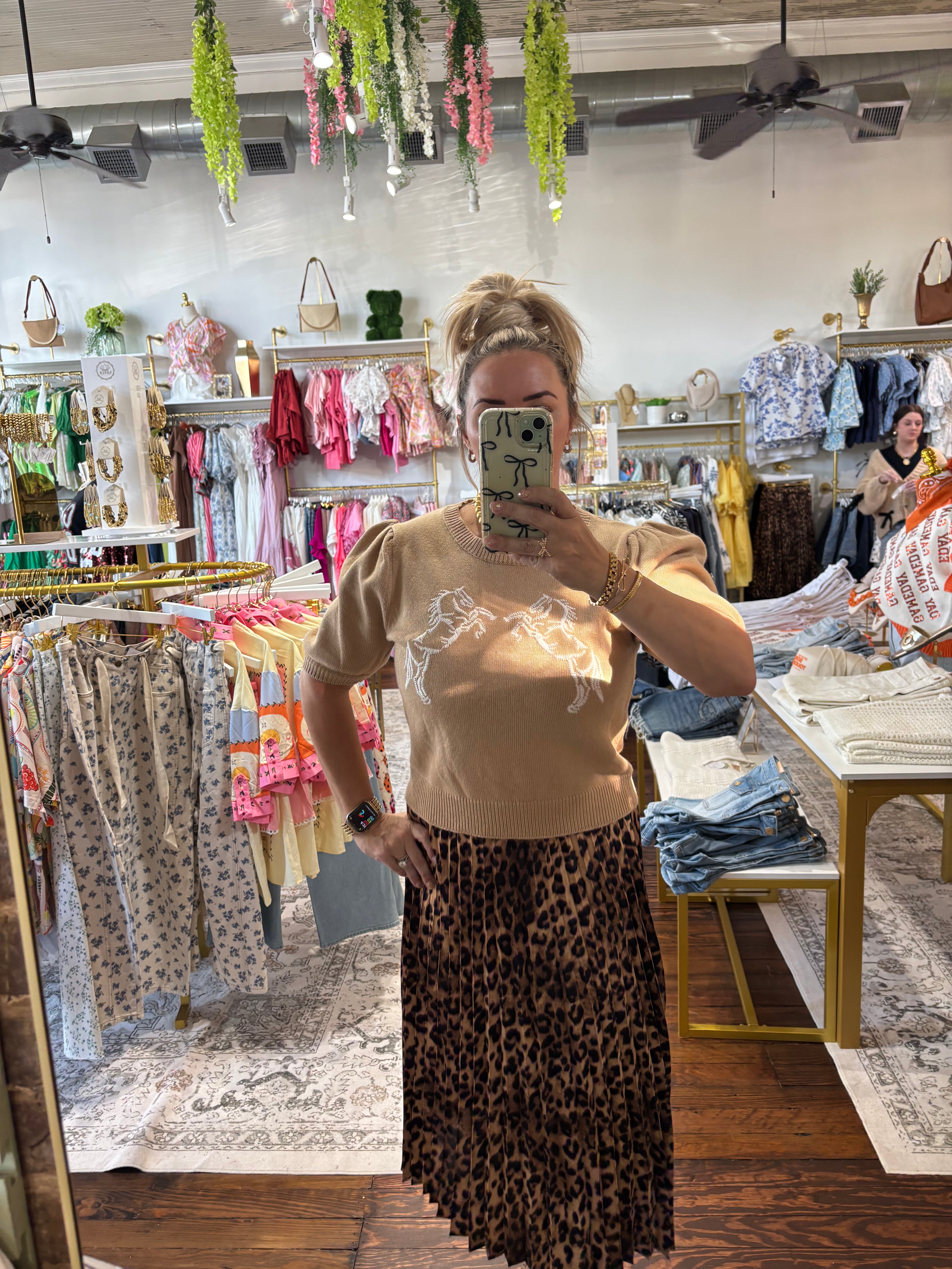Leopard Pleated Midi Skirt