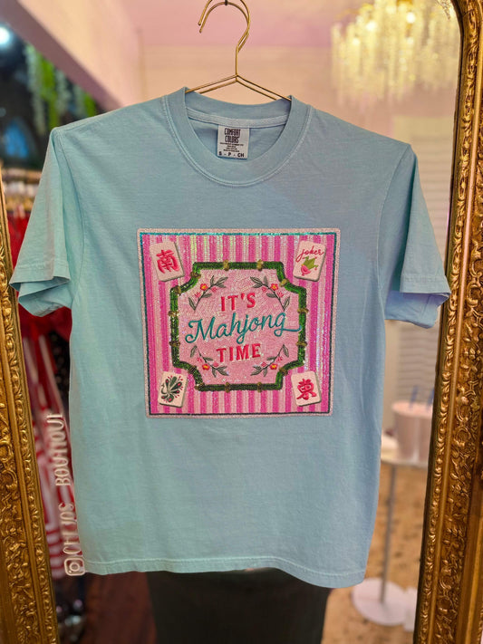 It’s Mahjong Time Tile Mat Sequin Tee | PLUS SIZE AVAILABLE