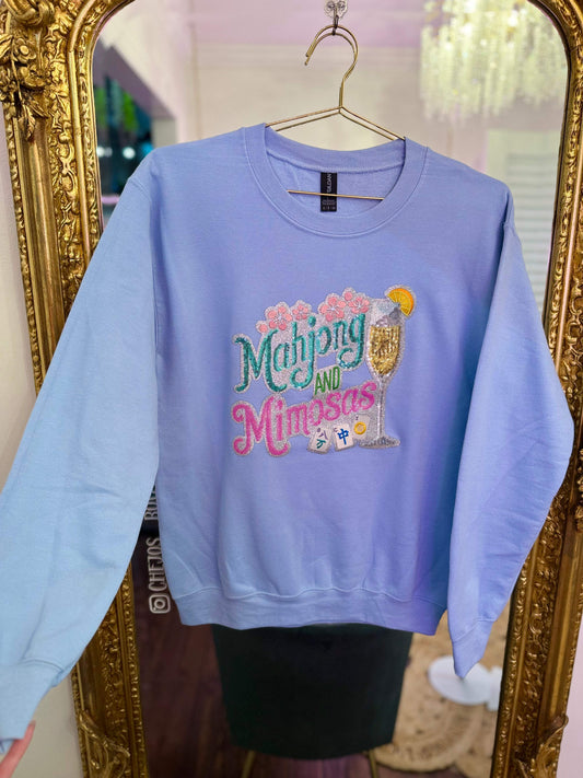 Mahjong & Mimosas Sequin Patch Sweatshirt | PLUS SIZE AVAILABLE