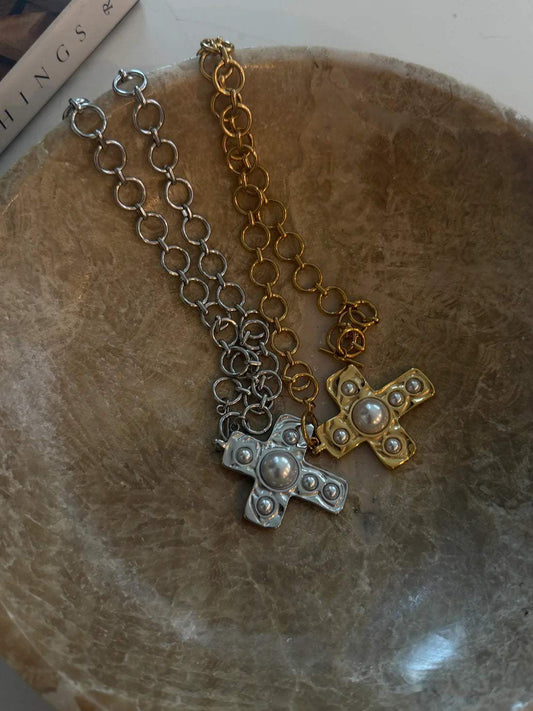 Harper Cross Pearl Necklace | Water Resistant - Chansutt Pearls