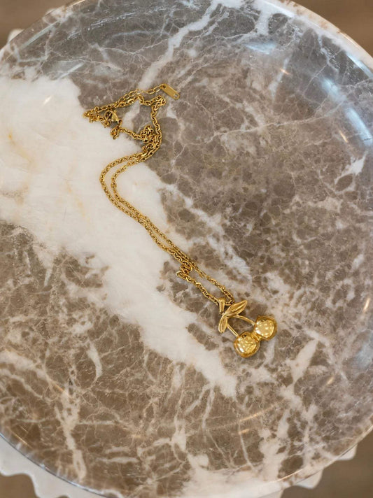 Gold Cherry Necklace | Water Resistant