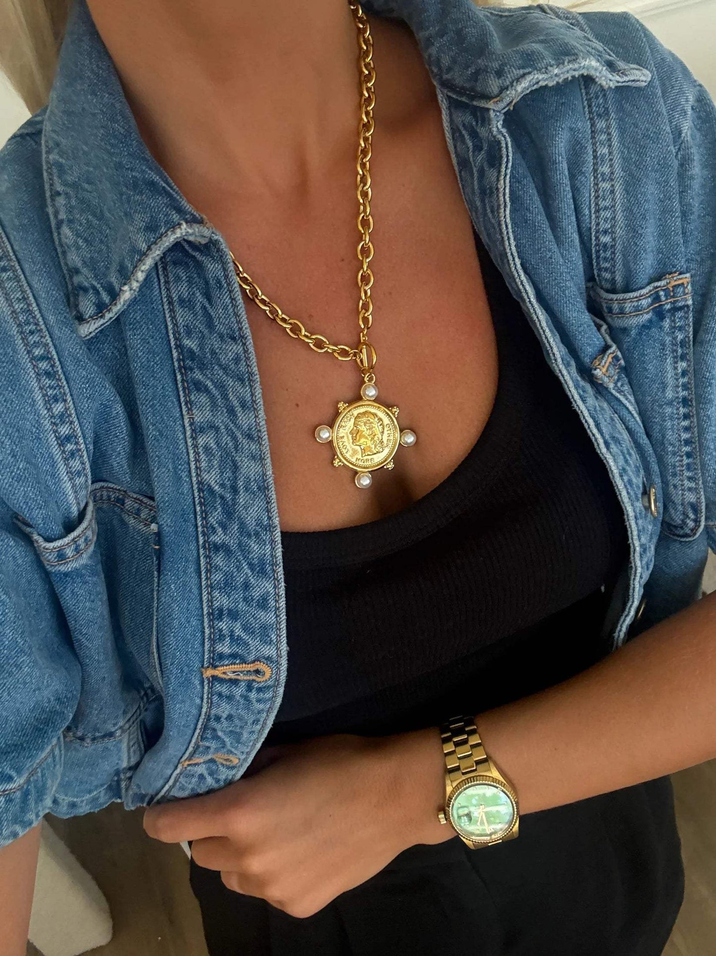 Multi Pearl Coin Necklace | Water Resistant