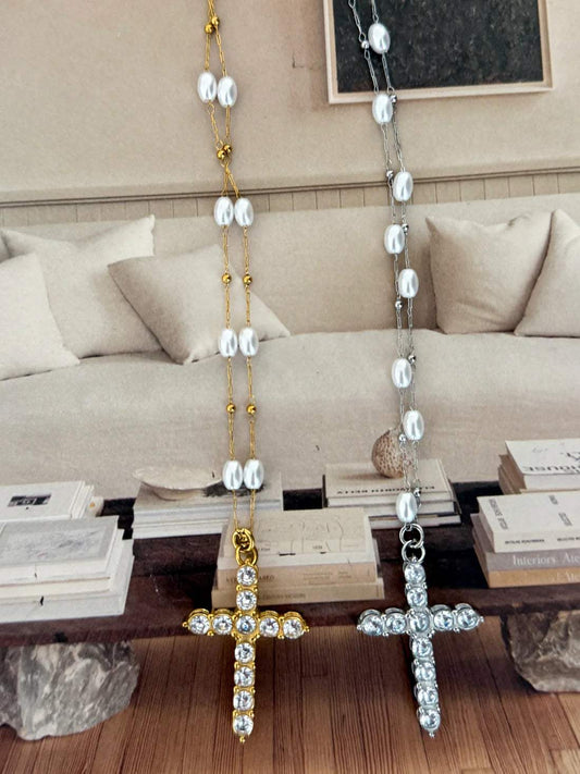 Remi Beaded Cross Necklace | Water Resistant - Chansutt Pearls