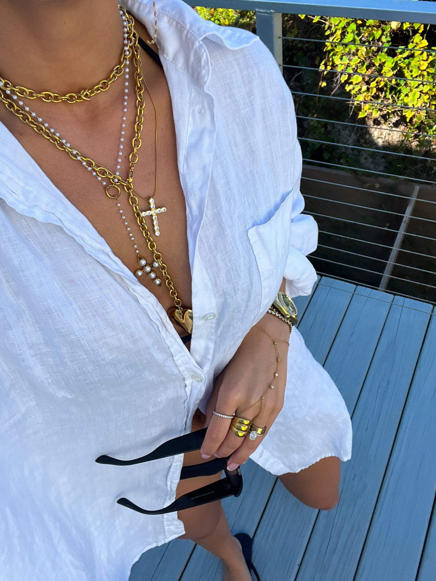 18k Gold Plated Rhinestone Cross Necklace | Water Resistant