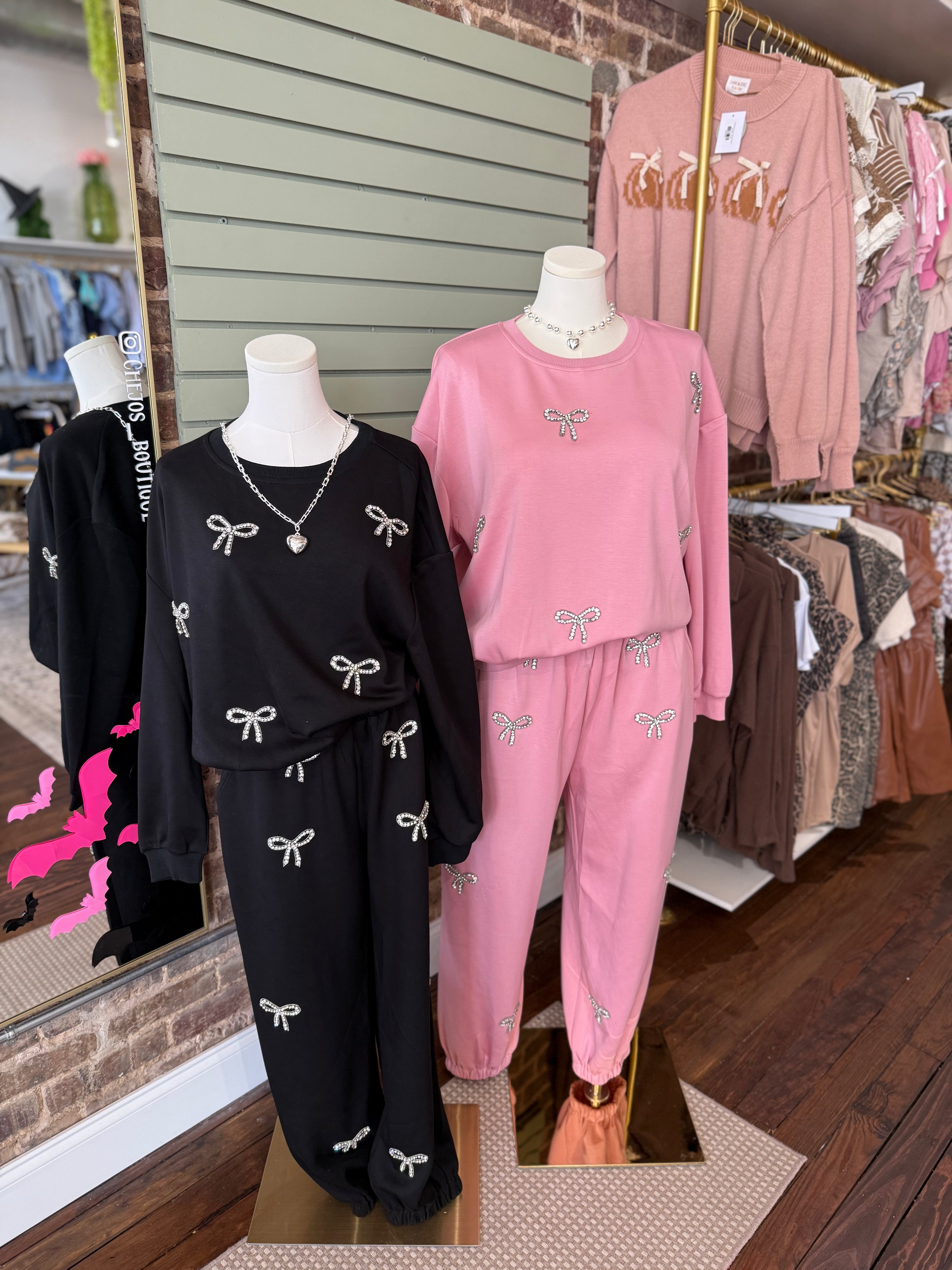 Rhinestone Bow Detail Sweatshirt Set | PLUS SIZE AVAILABLE