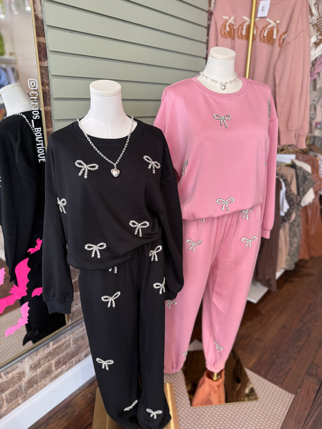 Rhinestone Bow Detail Sweatshirt Set | PLUS SIZE AVAILABLE