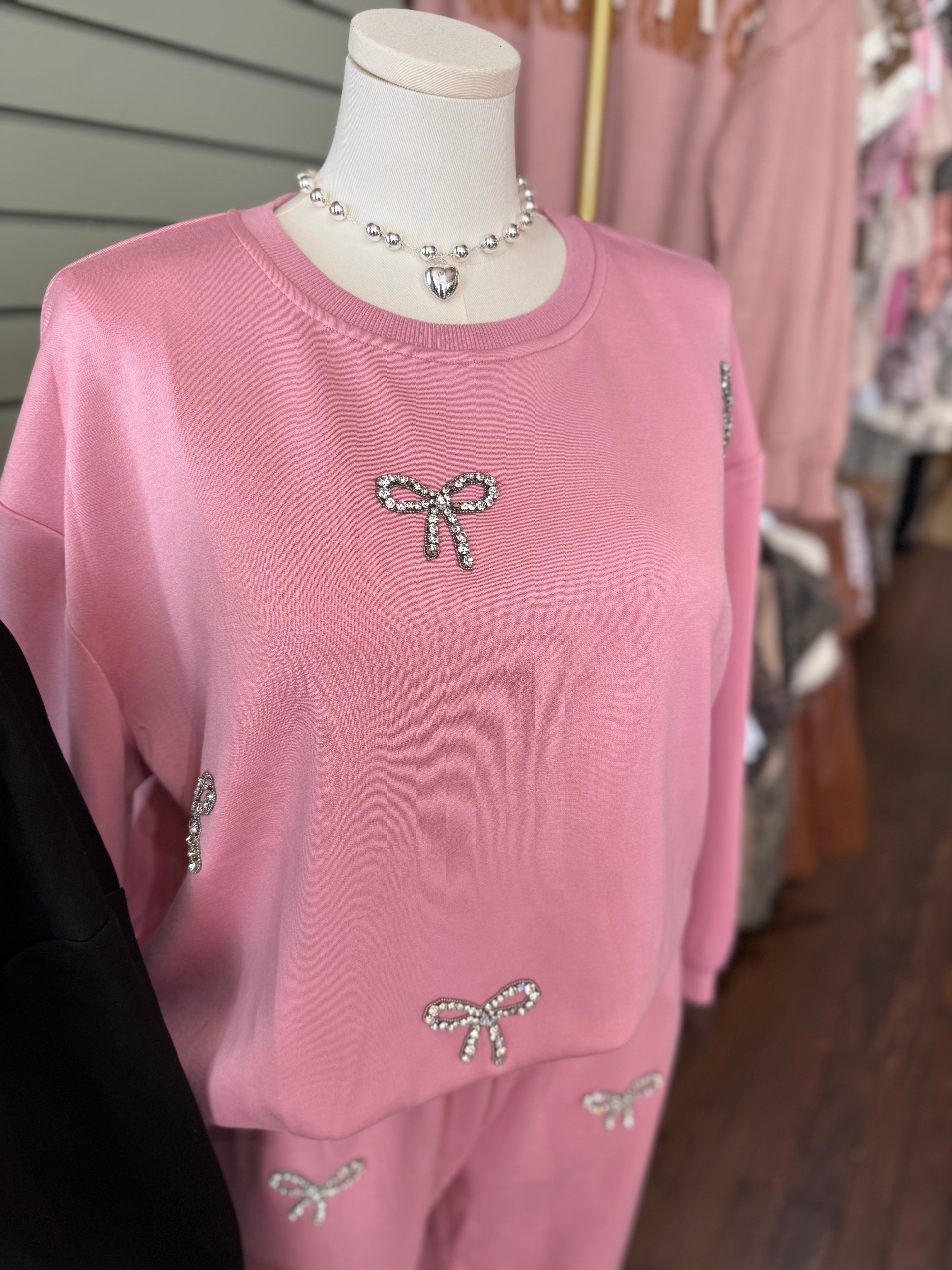 Rhinestone Bow Detail Sweatshirt Set | PLUS SIZE AVAILABLE