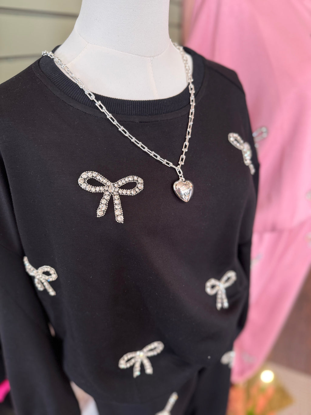 Rhinestone Bow Detail Sweatshirt Set | PLUS SIZE AVAILABLE