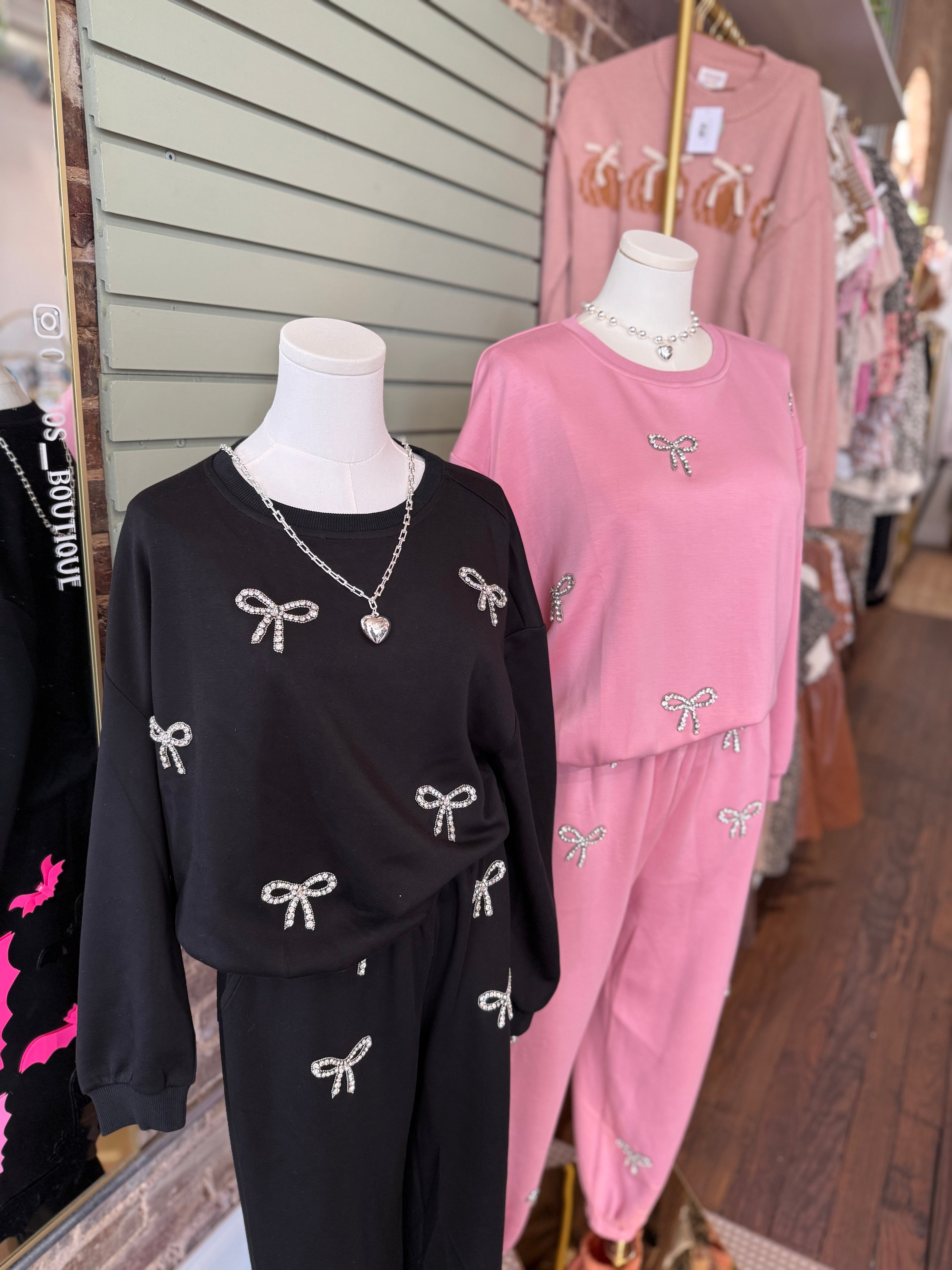 Rhinestone Bow Detail Sweatshirt Set | PLUS SIZE AVAILABLE