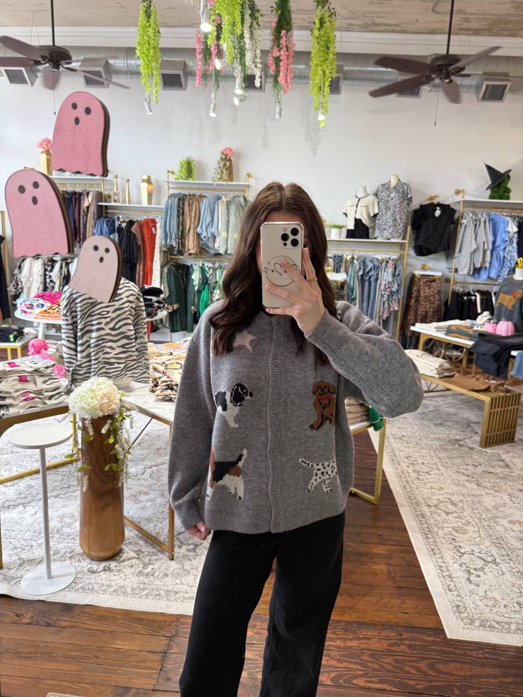 Multi Dog Knit Sweater Cardigan