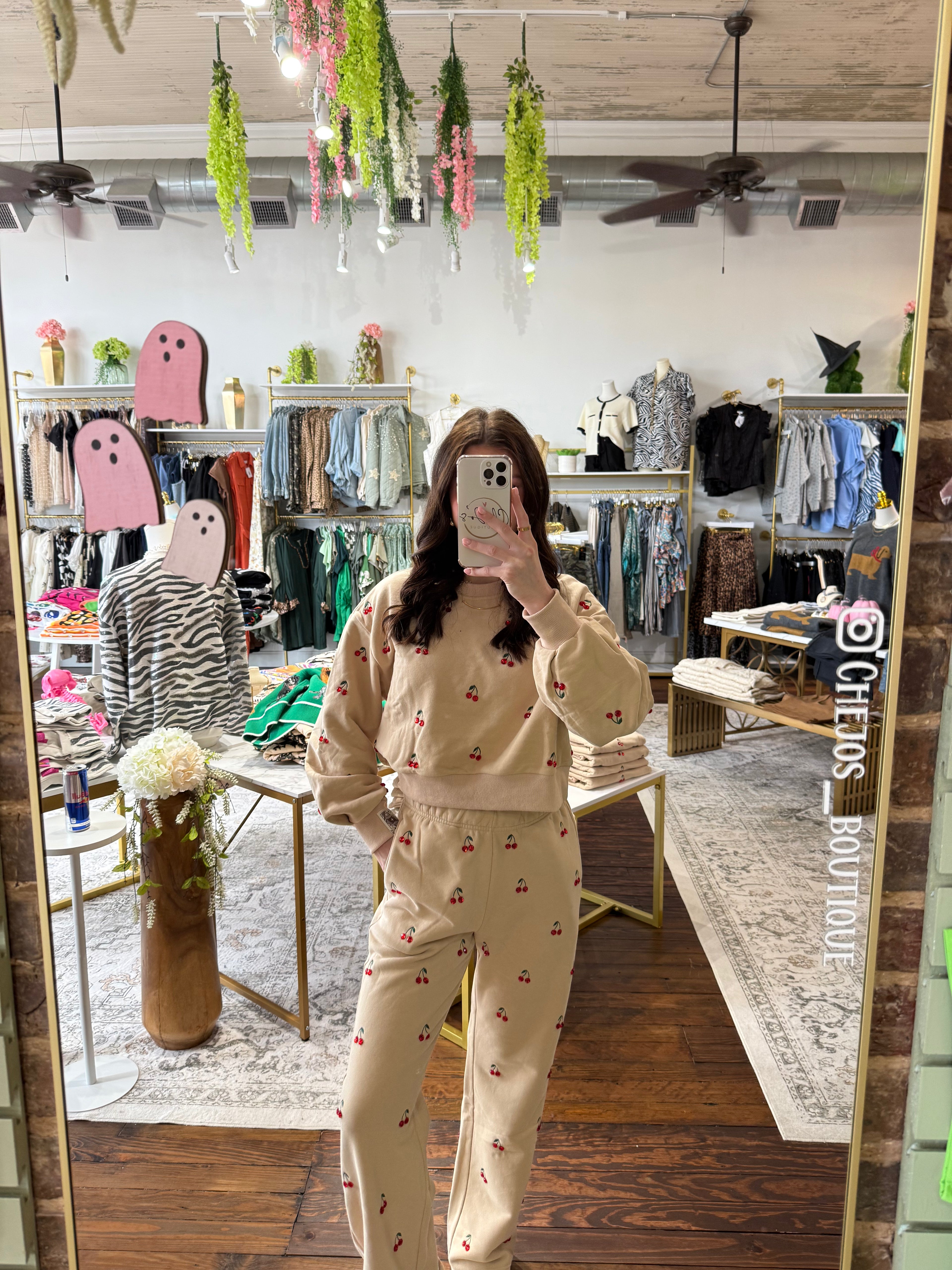 Tan Jeweled Cherry Sweatshirt | Queen of Sparkles