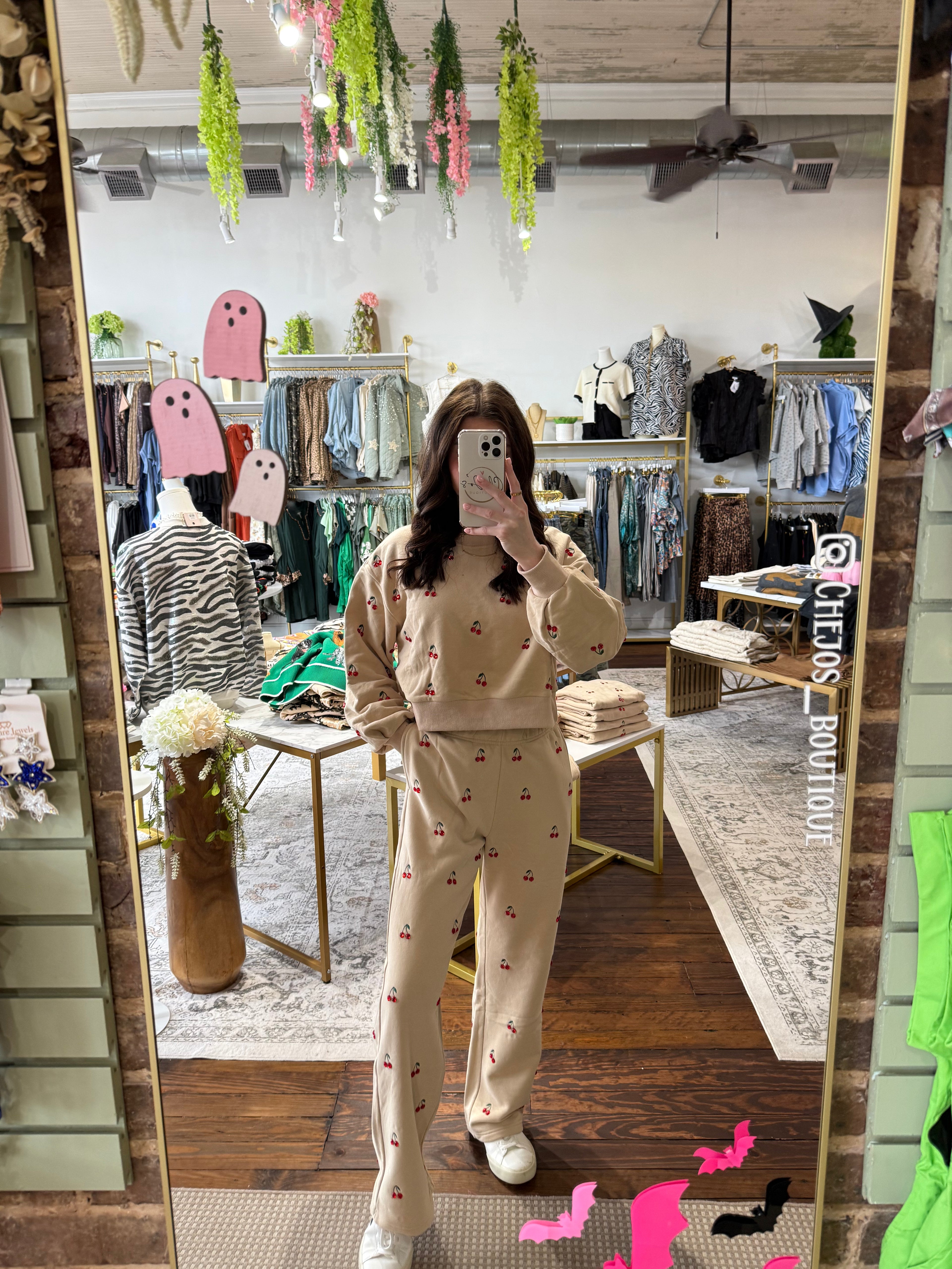 Tan Jeweled Cherry Sweatpant | Queen of Sparkles