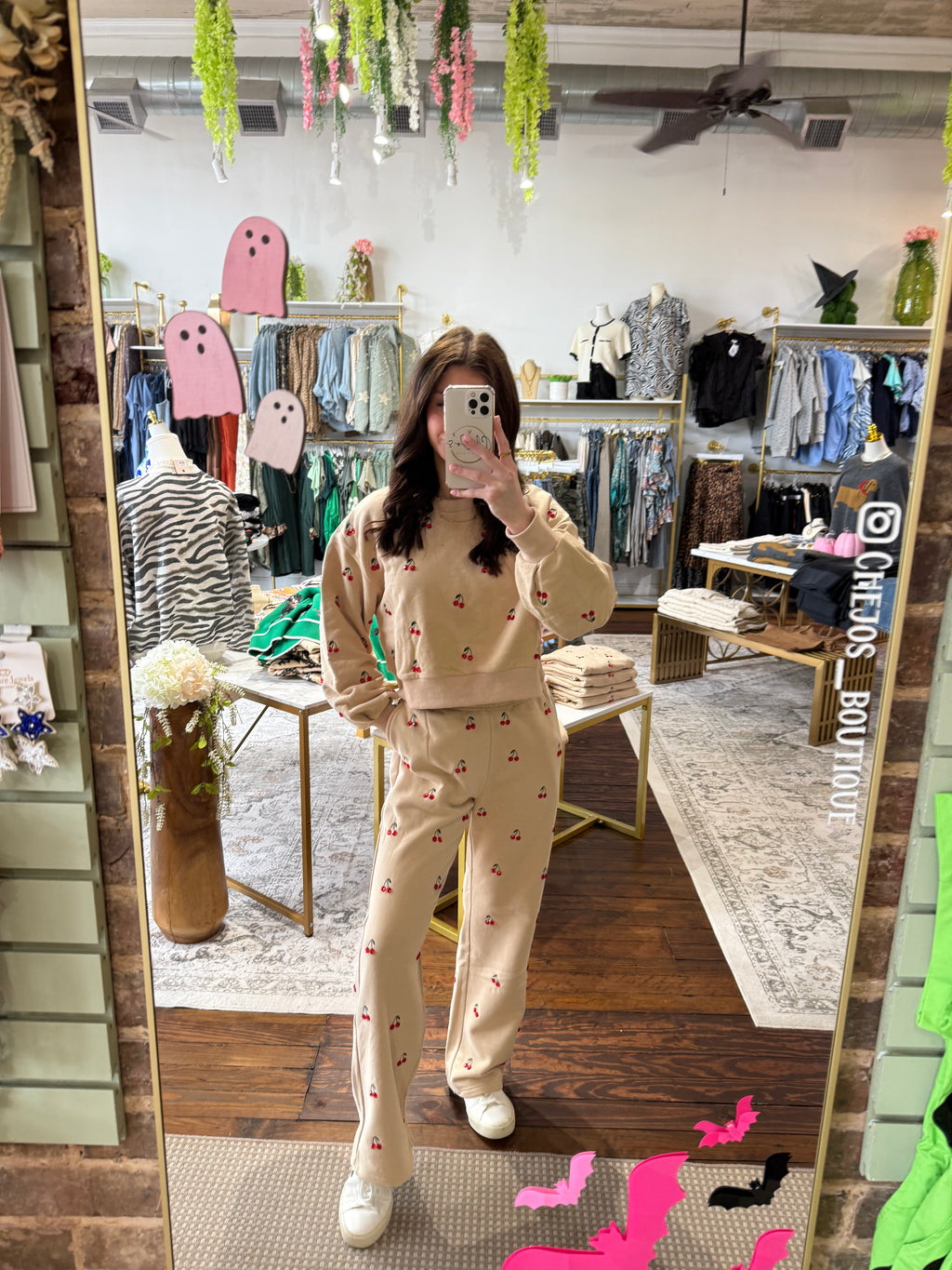 Tan Jeweled Cherry Sweatpant | Queen of Sparkles