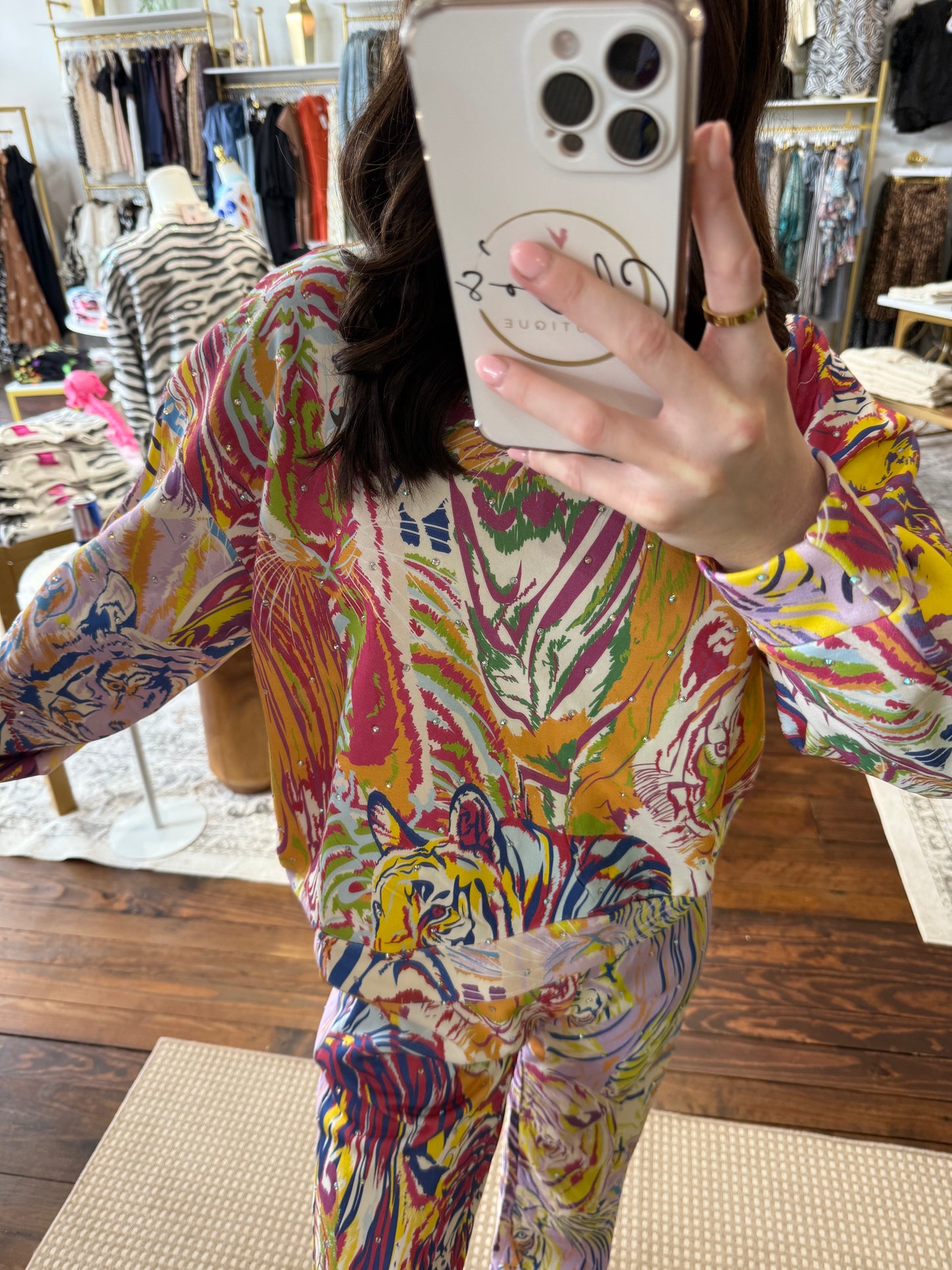 Rainbow Multi Abstract Tiger Sweatpant | Queen of Sparkles