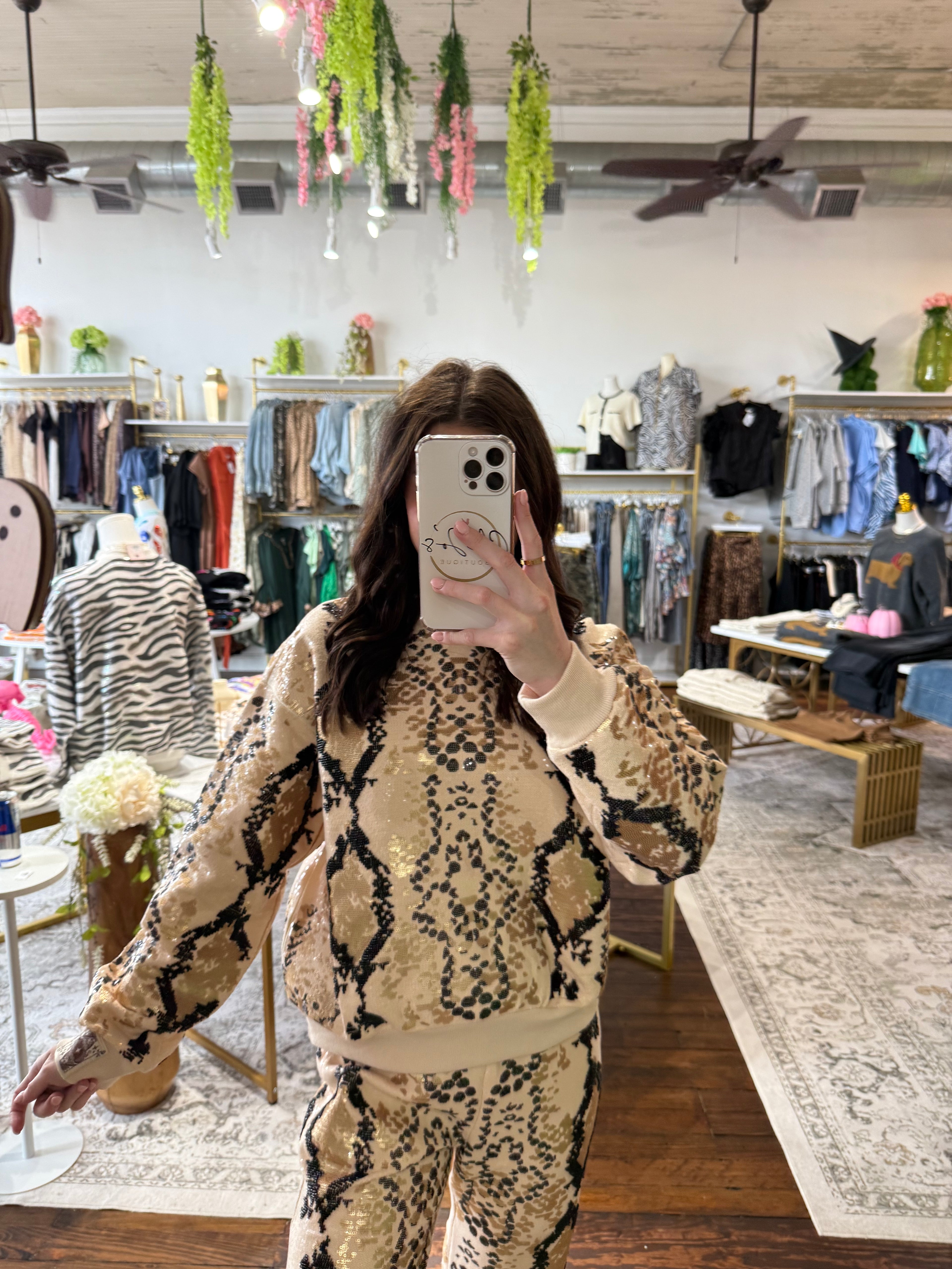 Neutral & Black Python Print Sweatshirt | Queen of Sparkles