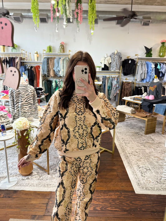Neutral & Black Python Print Sweatshirt | Queen of Sparkles