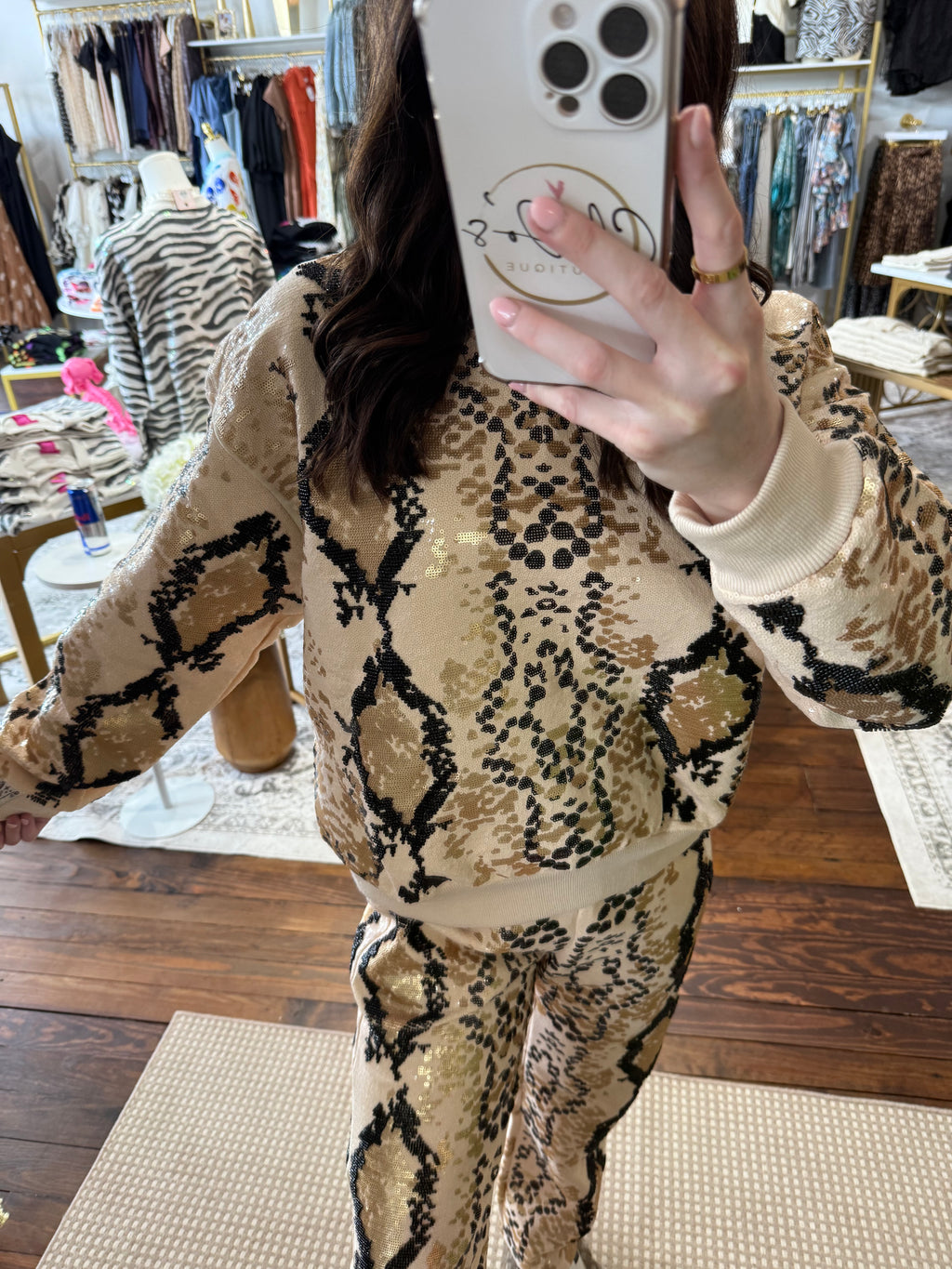 Neutral & Black Python Print Sweatshirt | Queen of Sparkles