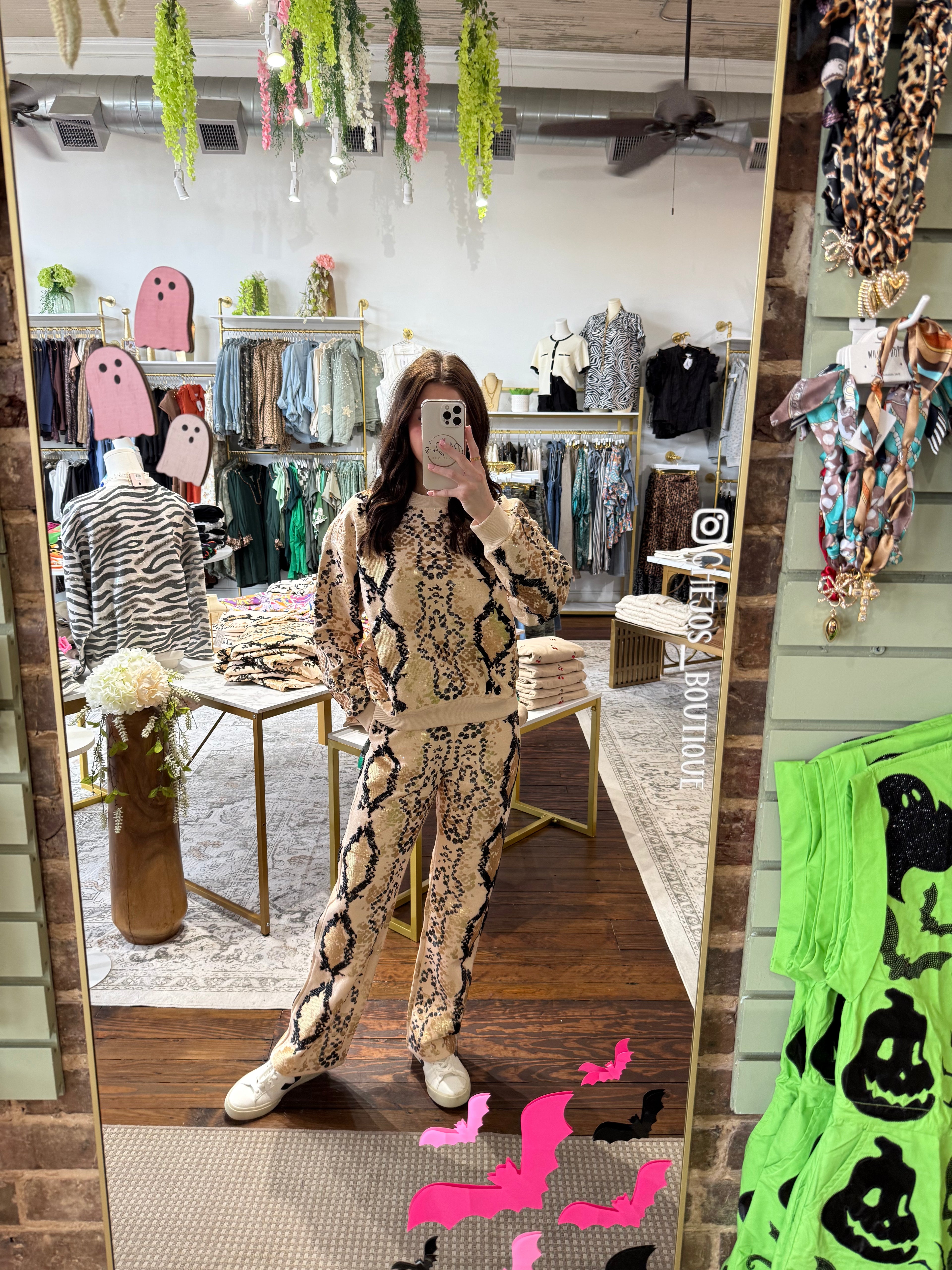 Neutral & Black Python Print Sweatshirt | Queen of Sparkles