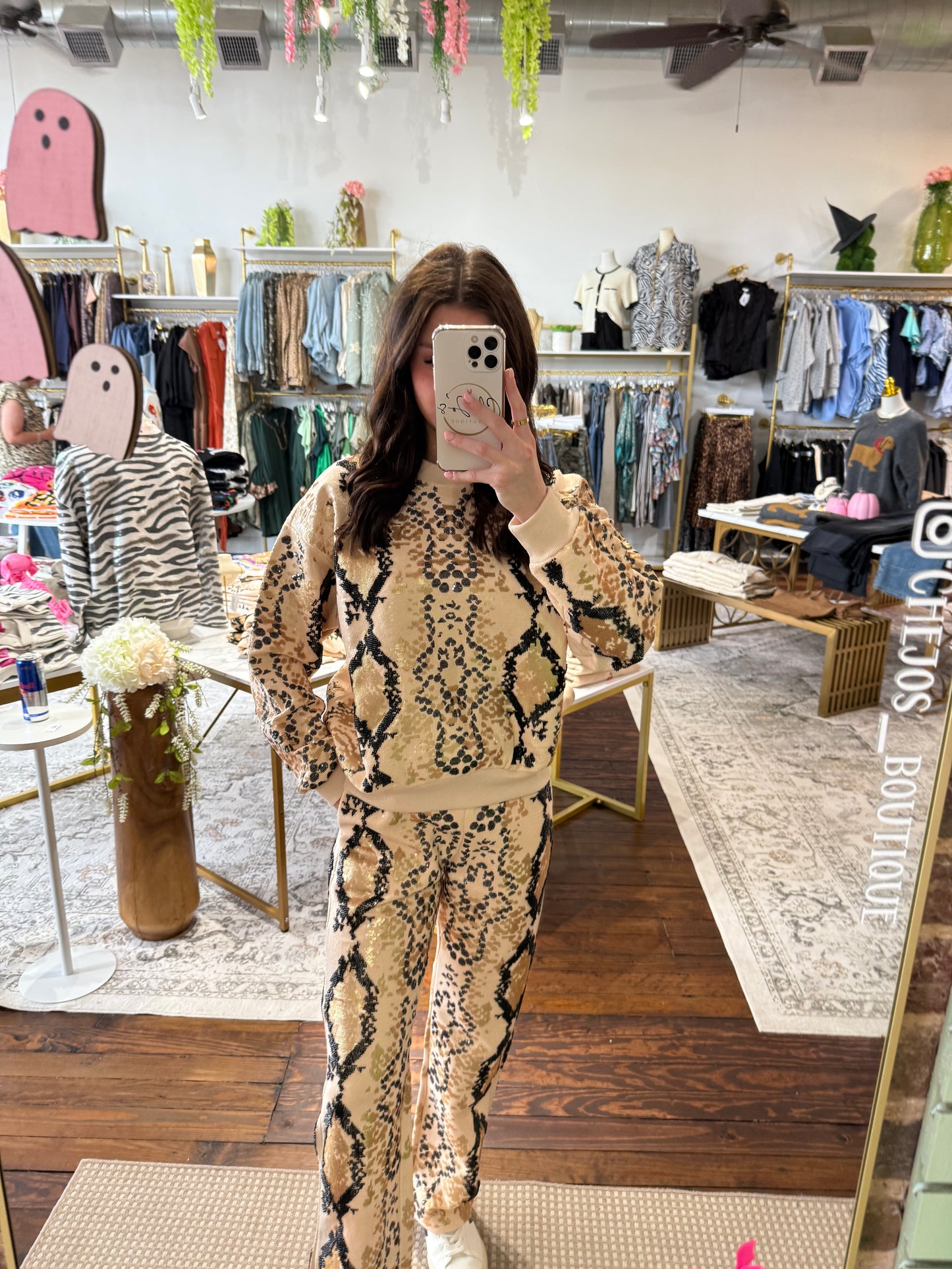 Neutral & Black Python Print Sweatshirt | Queen of Sparkles