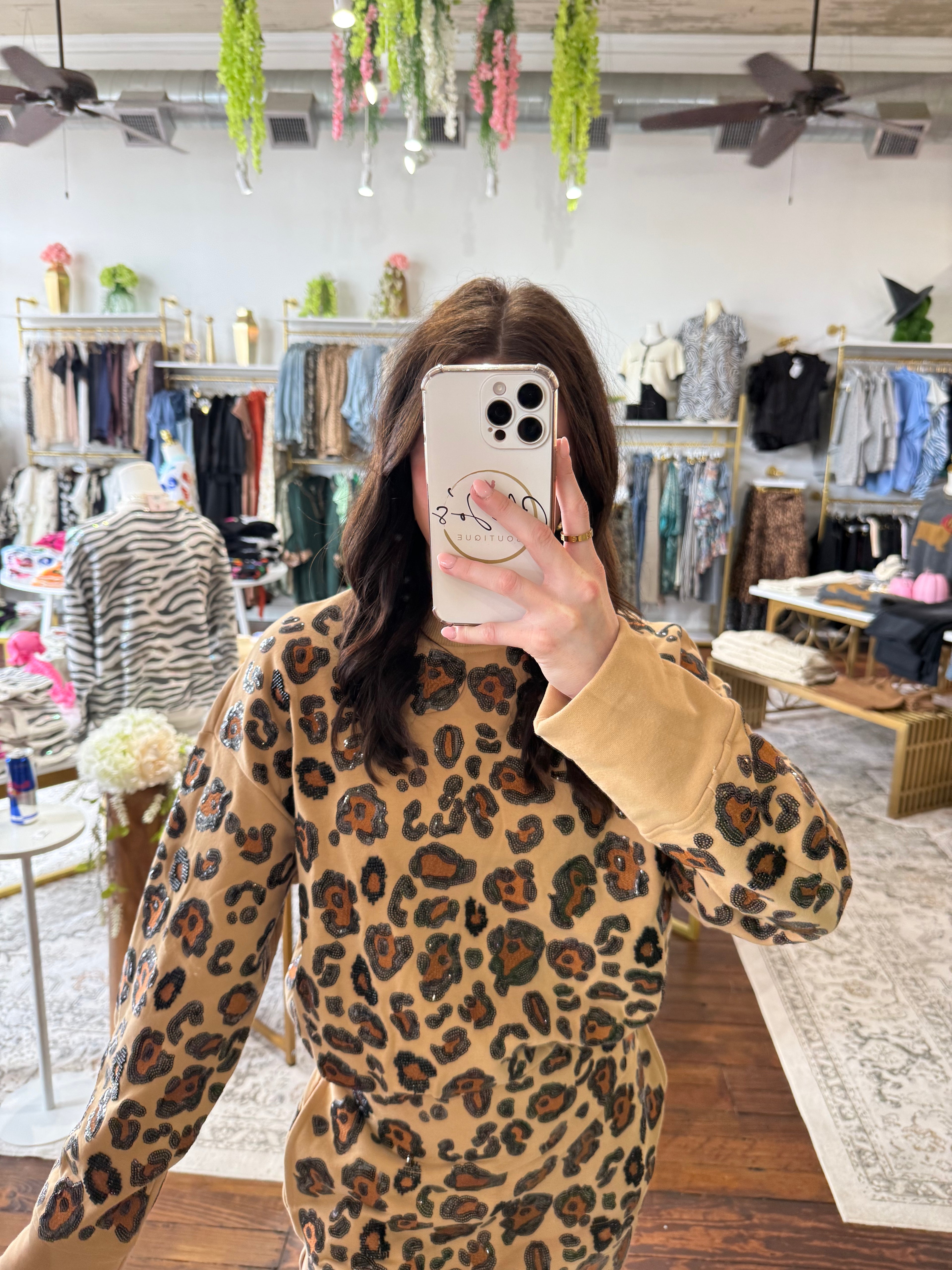 Tan, Brown, & Black Leopard Mock Neck Dress | Queen of Sparkles