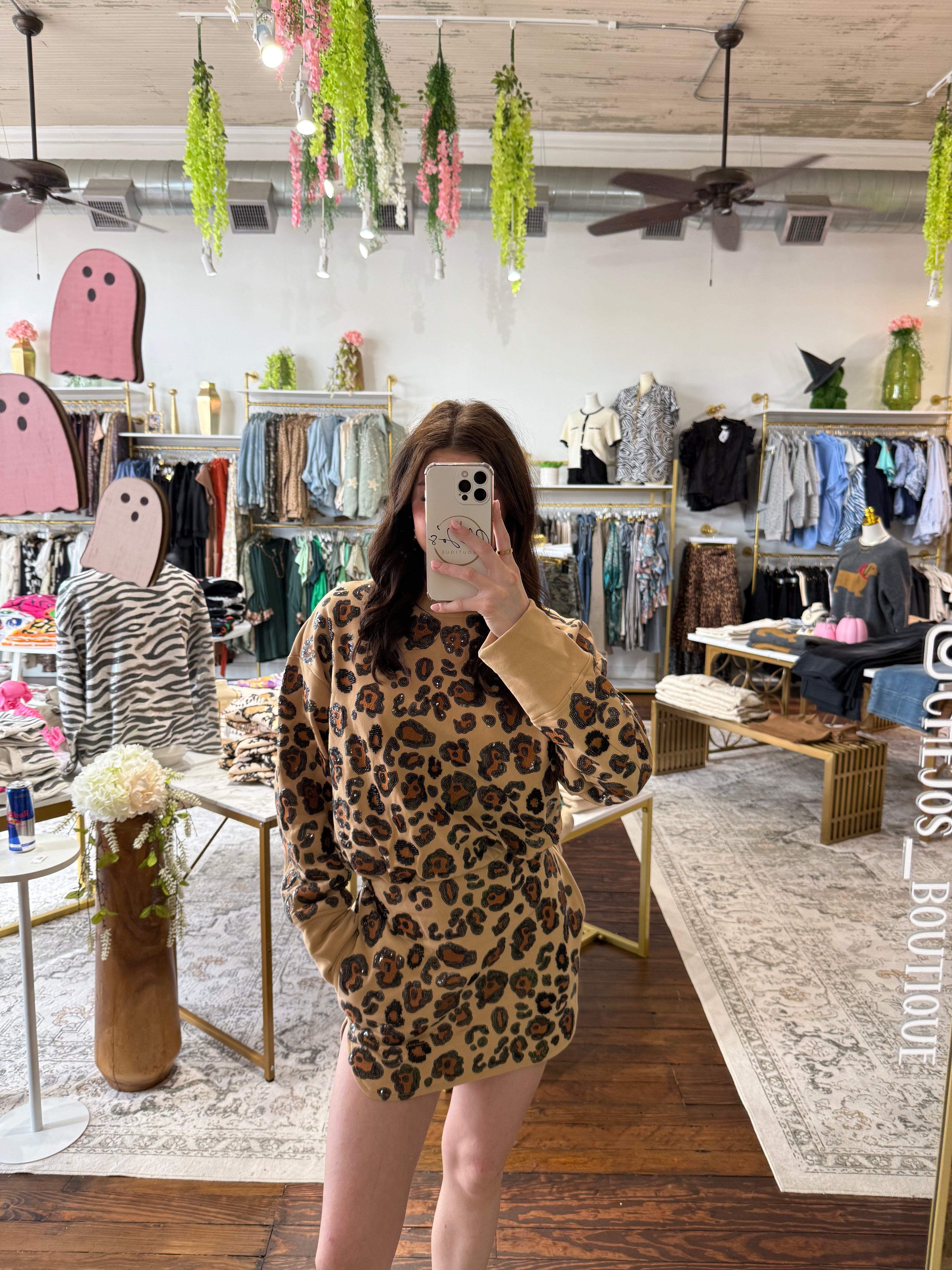 Tan, Brown, & Black Leopard Mock Neck Dress | Queen of Sparkles