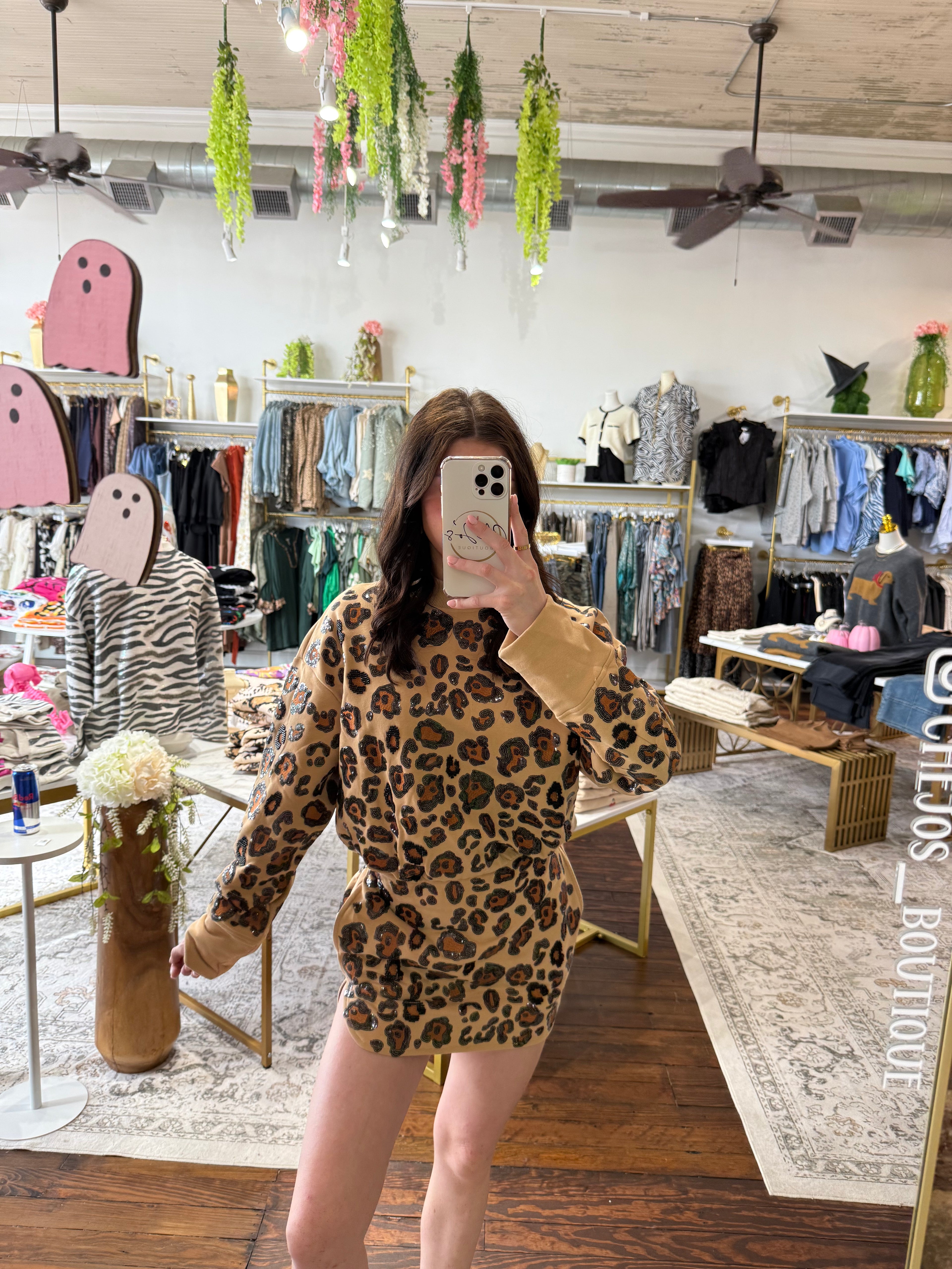 Tan, Brown, & Black Leopard Mock Neck Dress | Queen of Sparkles