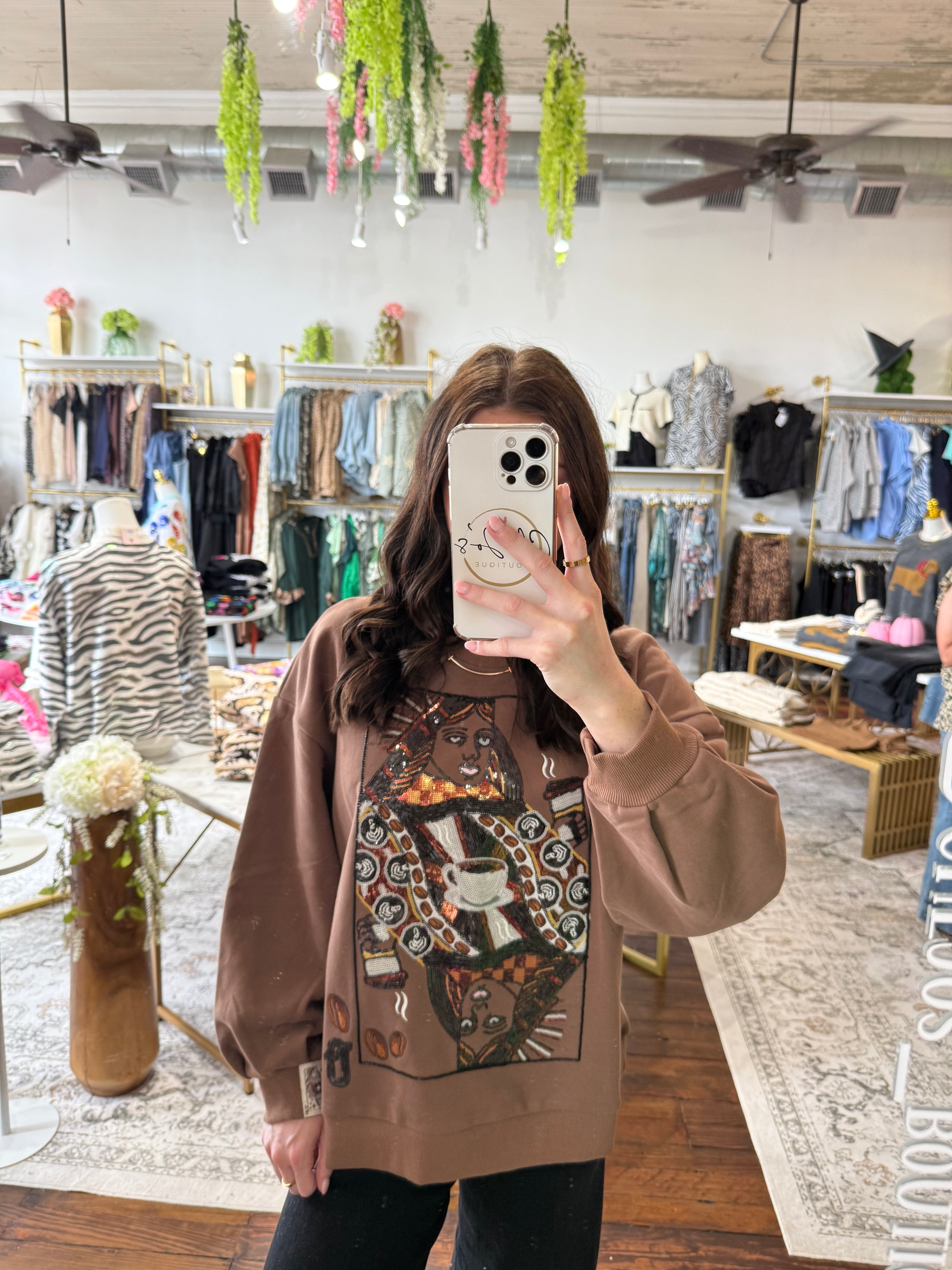 Brown Queen of Coffee Sweatshirt | Queen of Sparkles