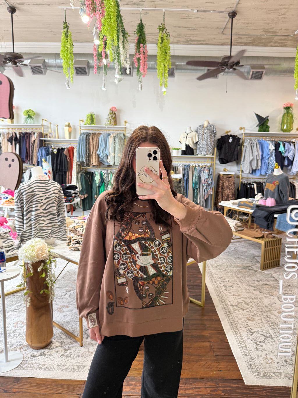 Brown Queen of Coffee Sweatshirt | Queen of Sparkles