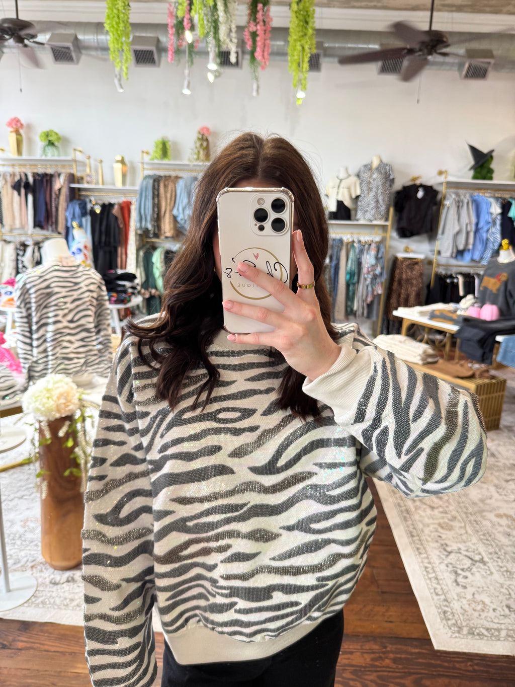 Cream & Black Zebra Print Sweatshirt | Queen of Sparkles