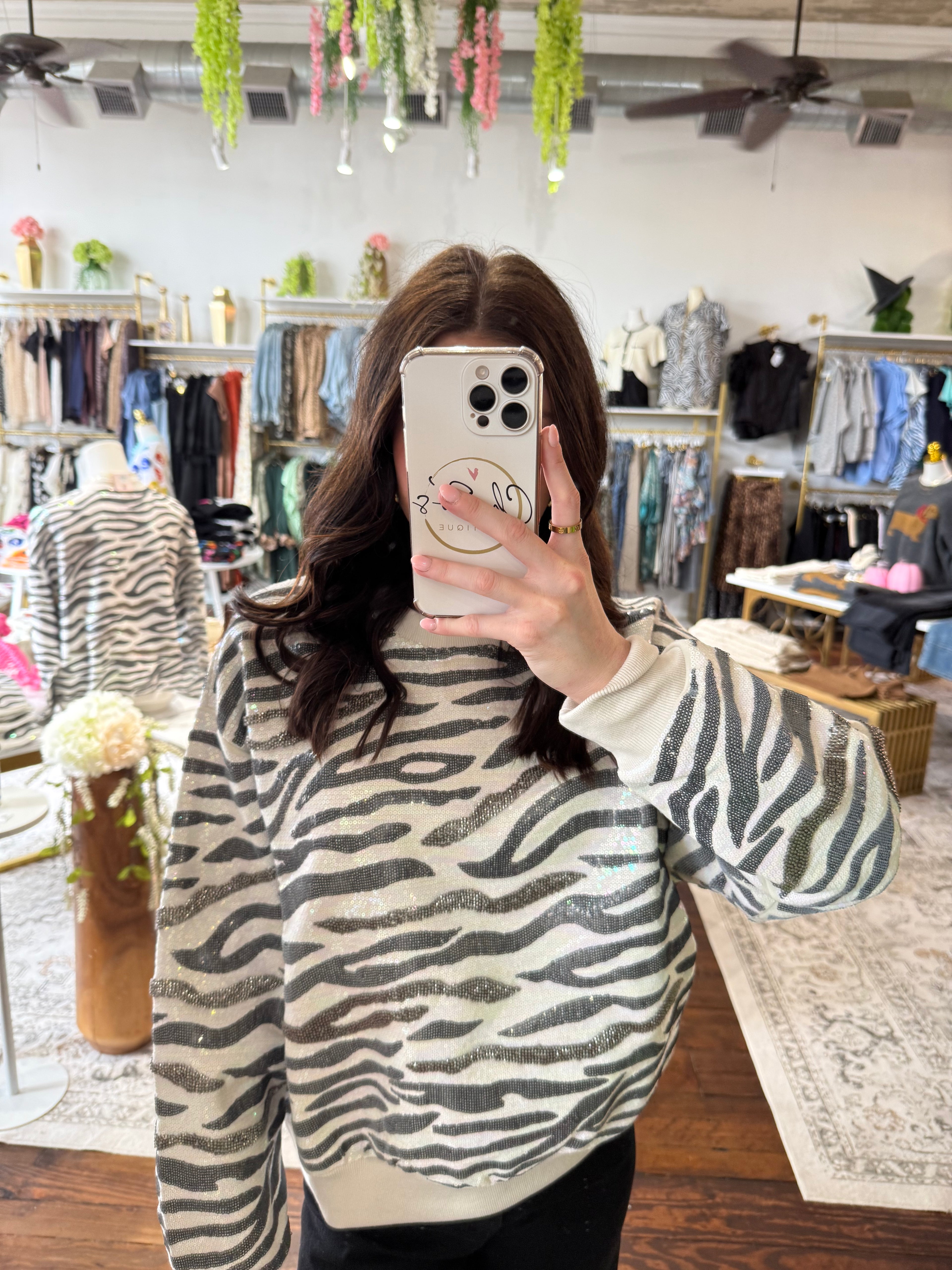 Cream & Black Zebra Print Sweatshirt | Queen of Sparkles